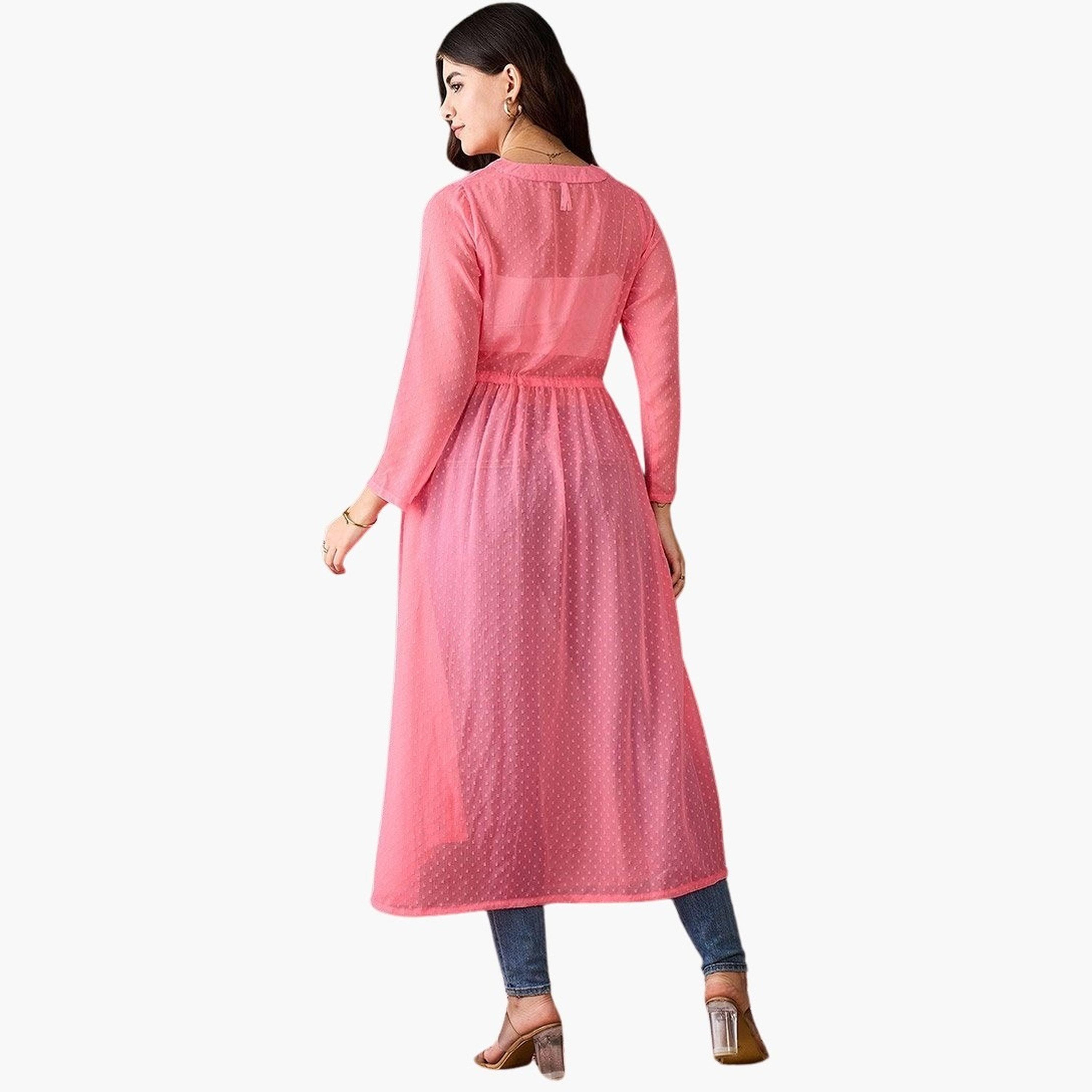 Stylestone X Styli Pink Solid Chiffon Ruched Waist Shrug-women-clothing-cardigansandjumpers-cardigans-image-5