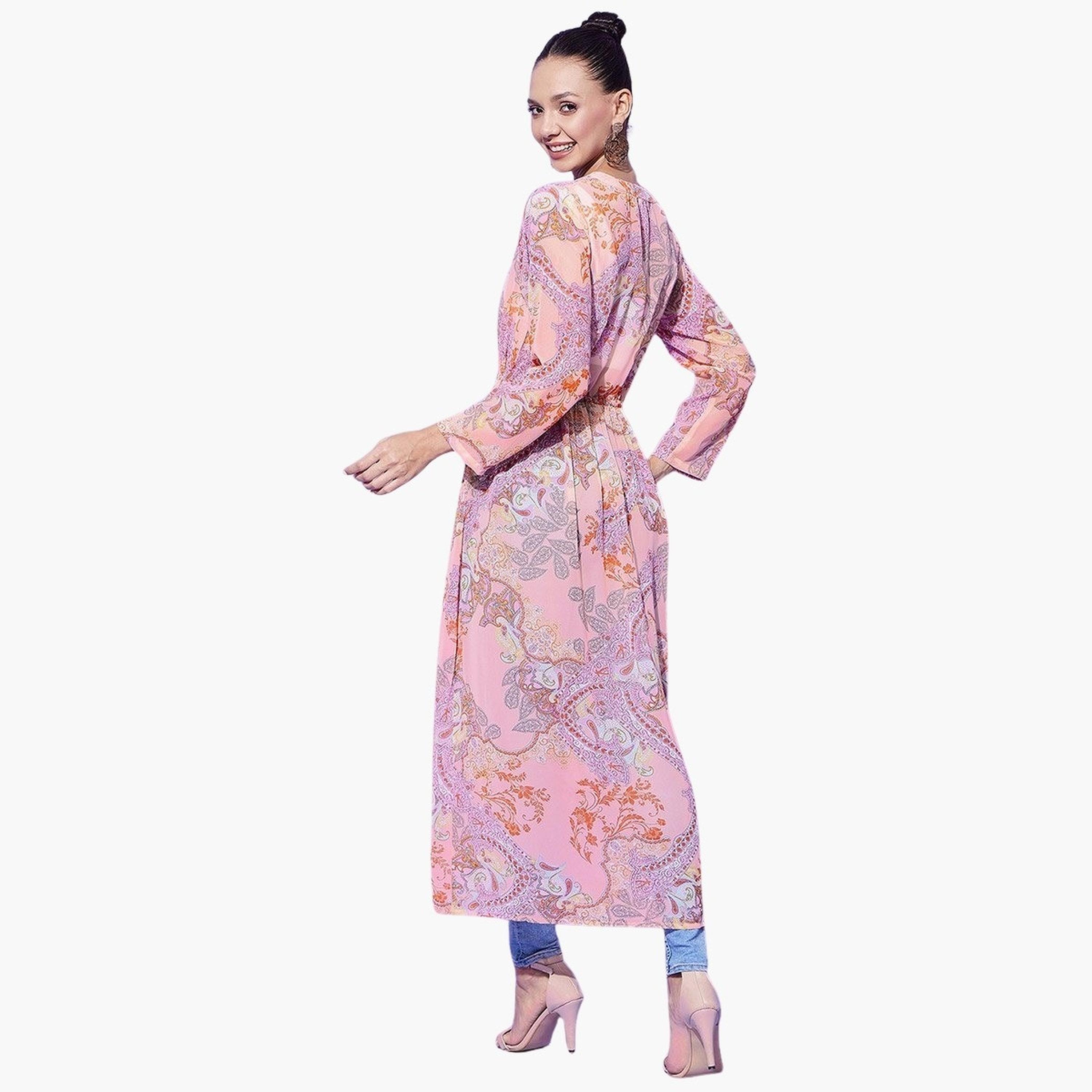 Stylestone X Styli Peach Floral Print Long Sleeve Shrug-women-clothing-cardigansandjumpers-cardigans-image-5