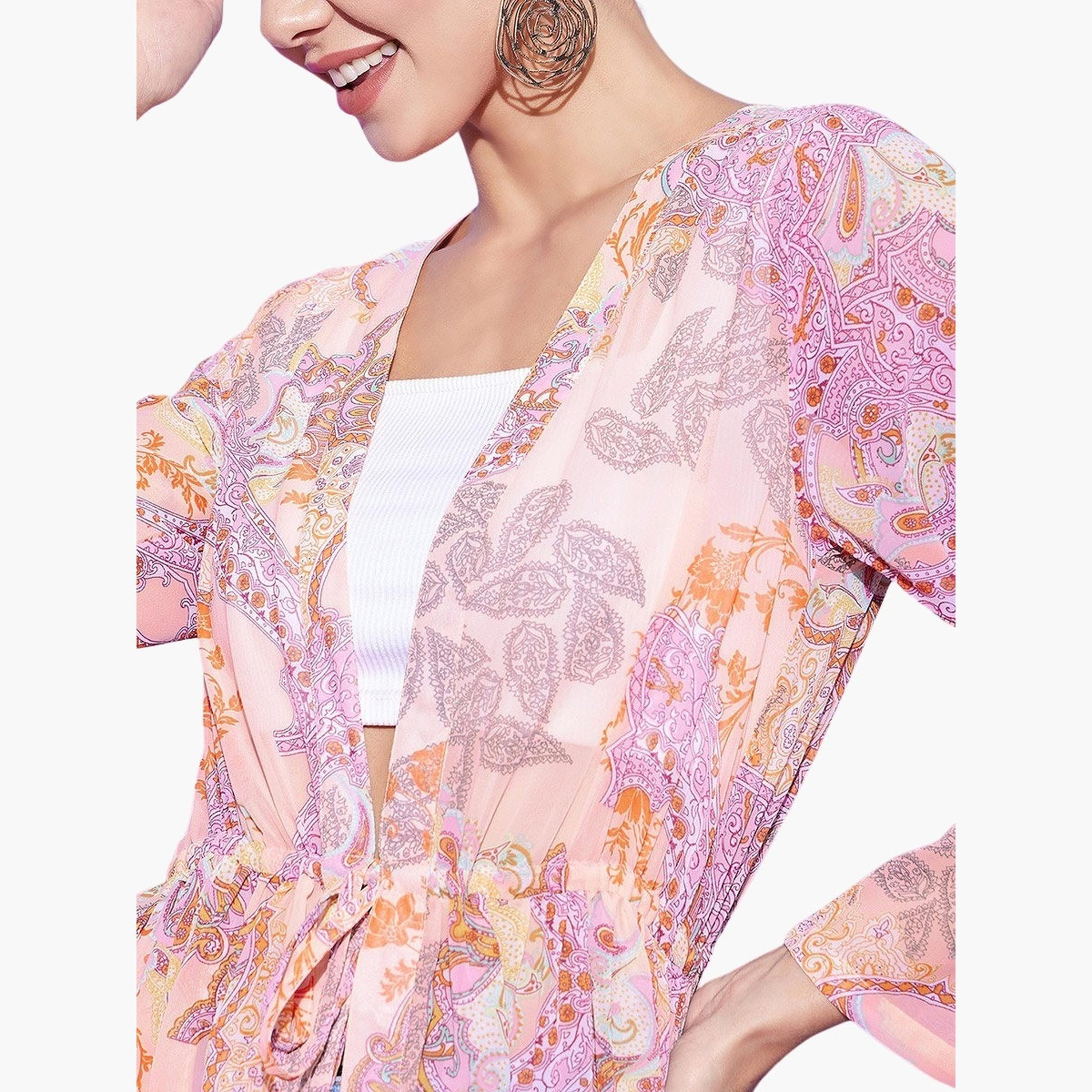 Stylestone X Styli Peach Floral Print Long Sleeve Shrug-women-clothing-cardigansandjumpers-cardigans-image-6