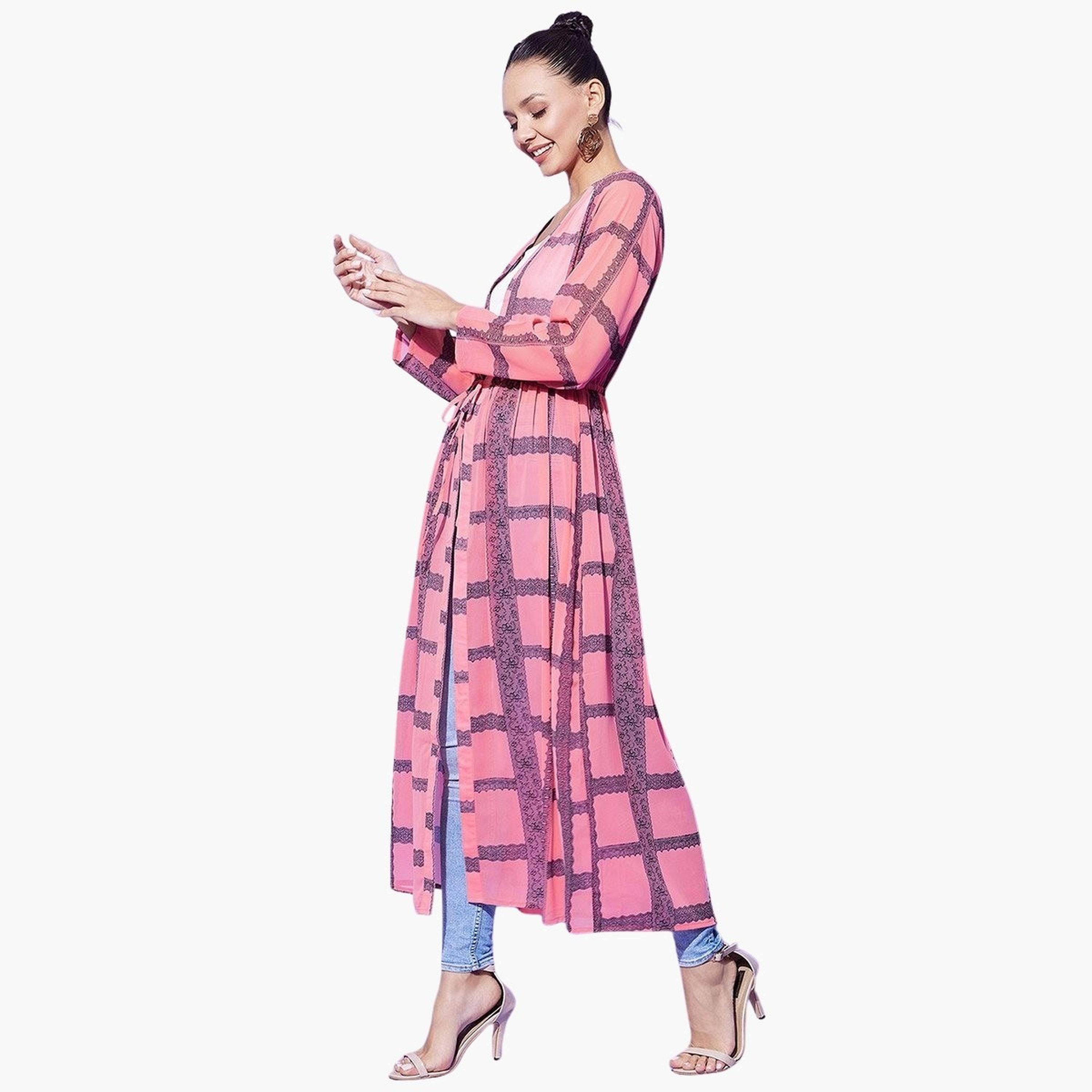ستايل ستون × ستايلي - سترة قصيرة بأكمام طويلة وطبعة مربعات وردية-women-clothing-cardigansandjumpers-cardigans-image-3