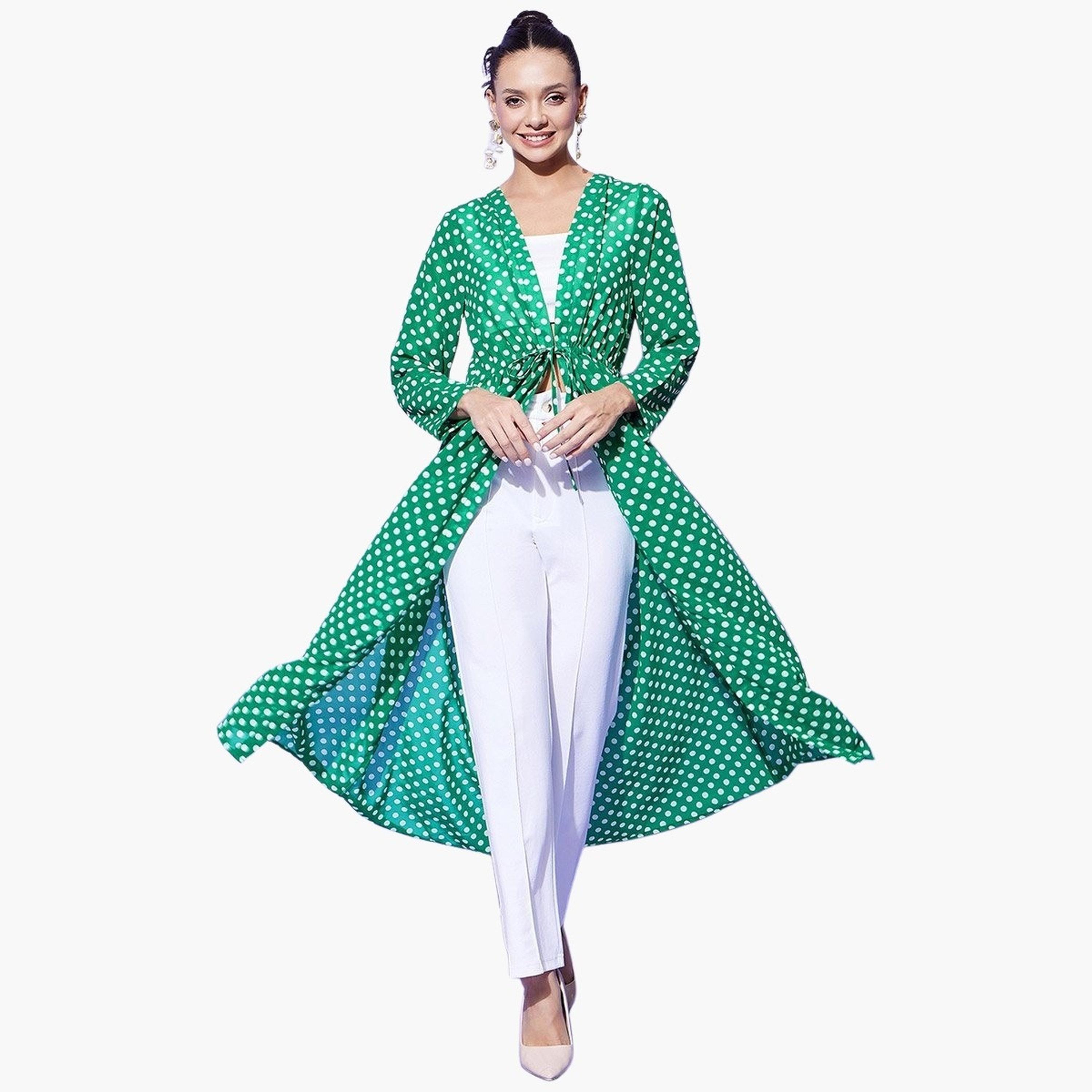 ستايل ستون × ستايلي - سترة قصيرة بأكمام طويلة وطبعة منقّطة خضراء-women-clothing-cardigansandjumpers-cardigans-image-1