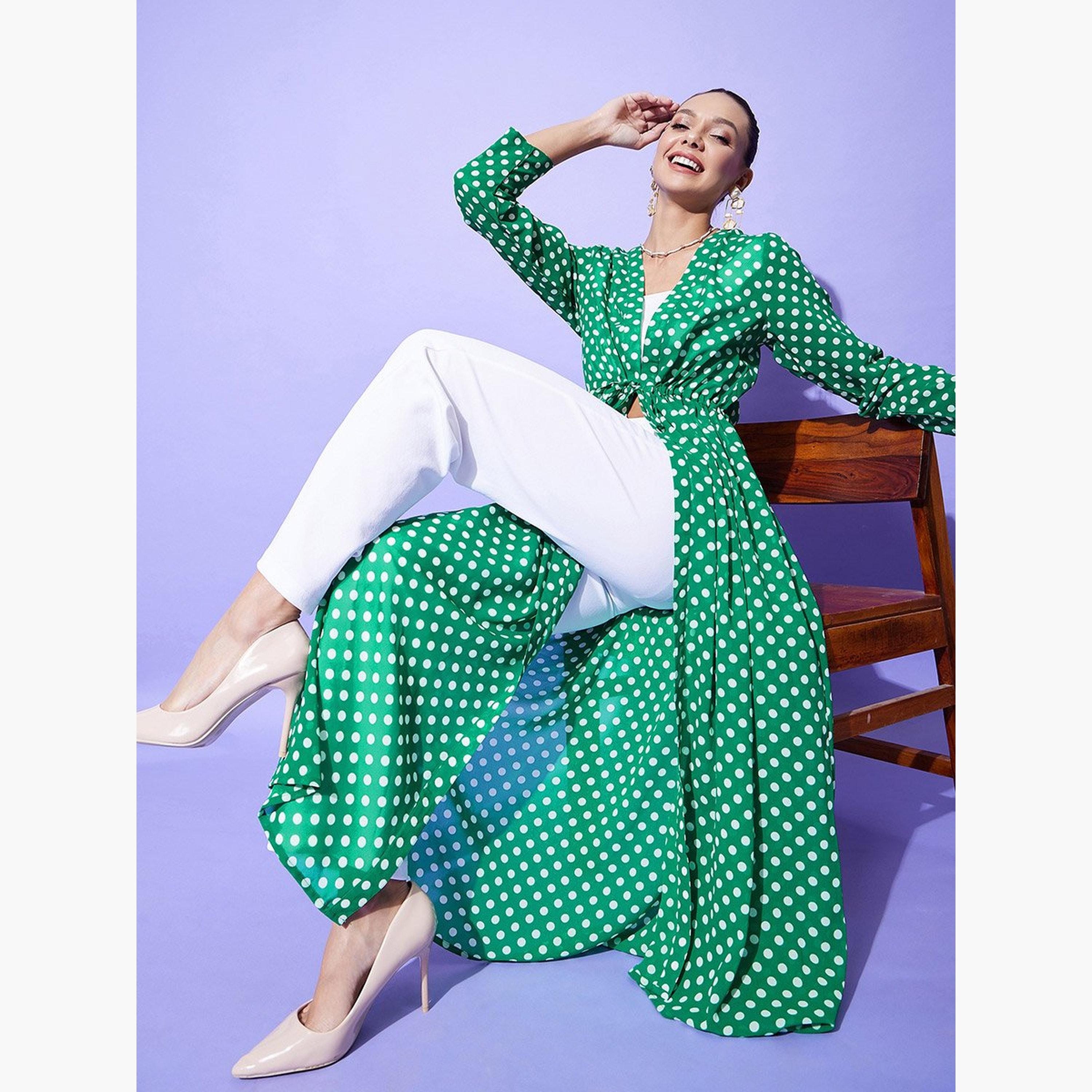 ستايل ستون × ستايلي - سترة قصيرة بأكمام طويلة وطبعة منقّطة خضراء-women-clothing-cardigansandjumpers-cardigans-image-2