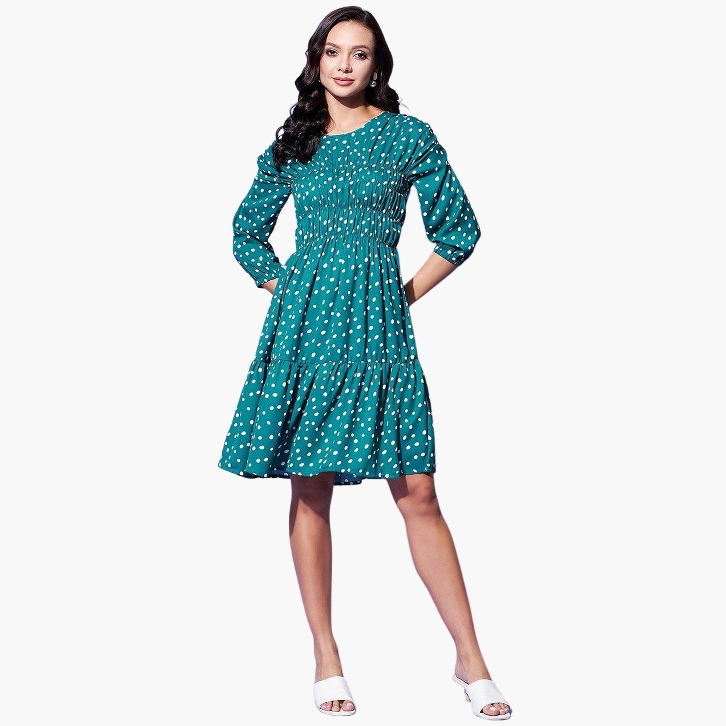 ستايل ستون × ستايلي - فستان طول للركبة منقط مزين بالتطريز-women-clothing-dresses-image-1