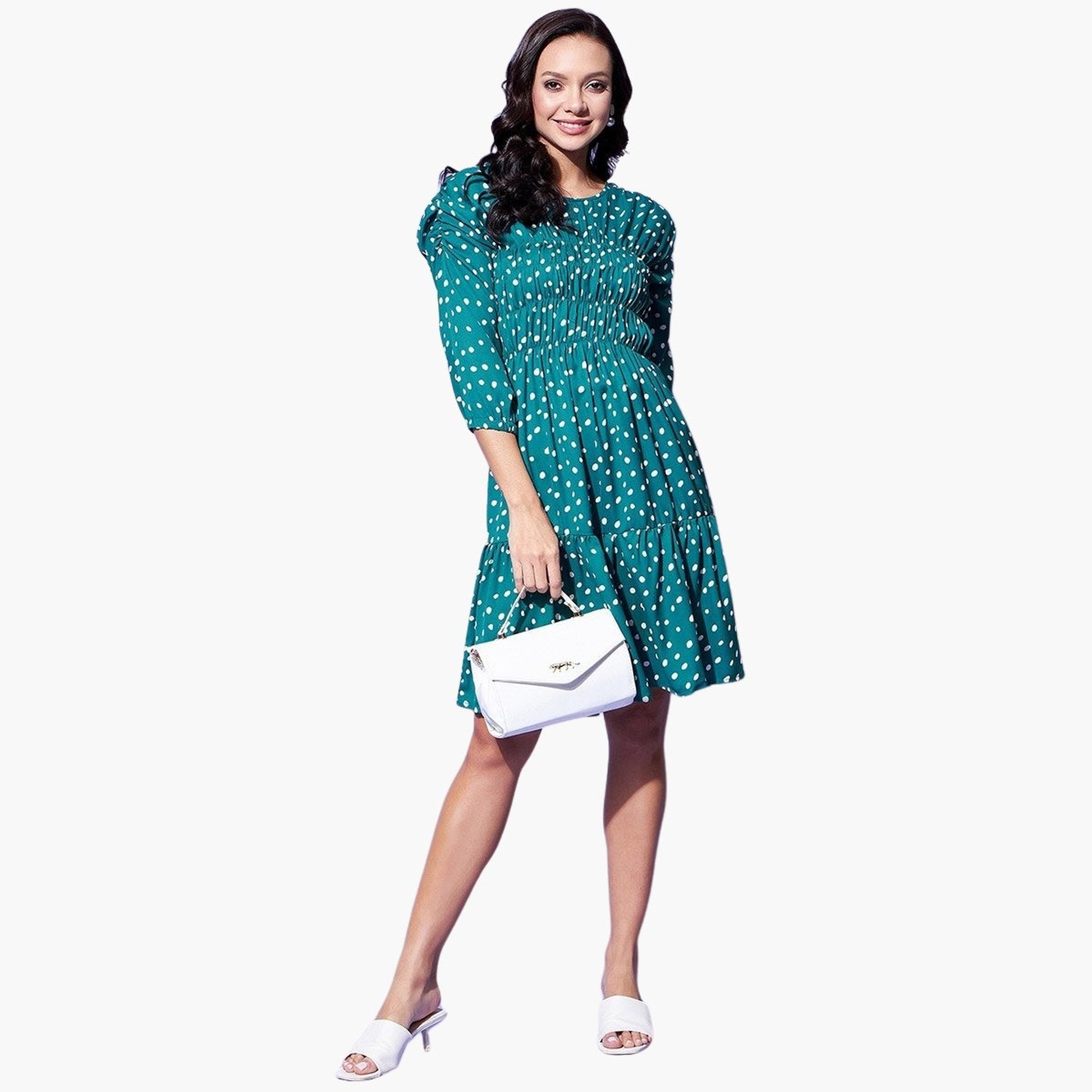 ستايل ستون × ستايلي - فستان طول للركبة منقط مزين بالتطريز-women-clothing-dresses-image-3