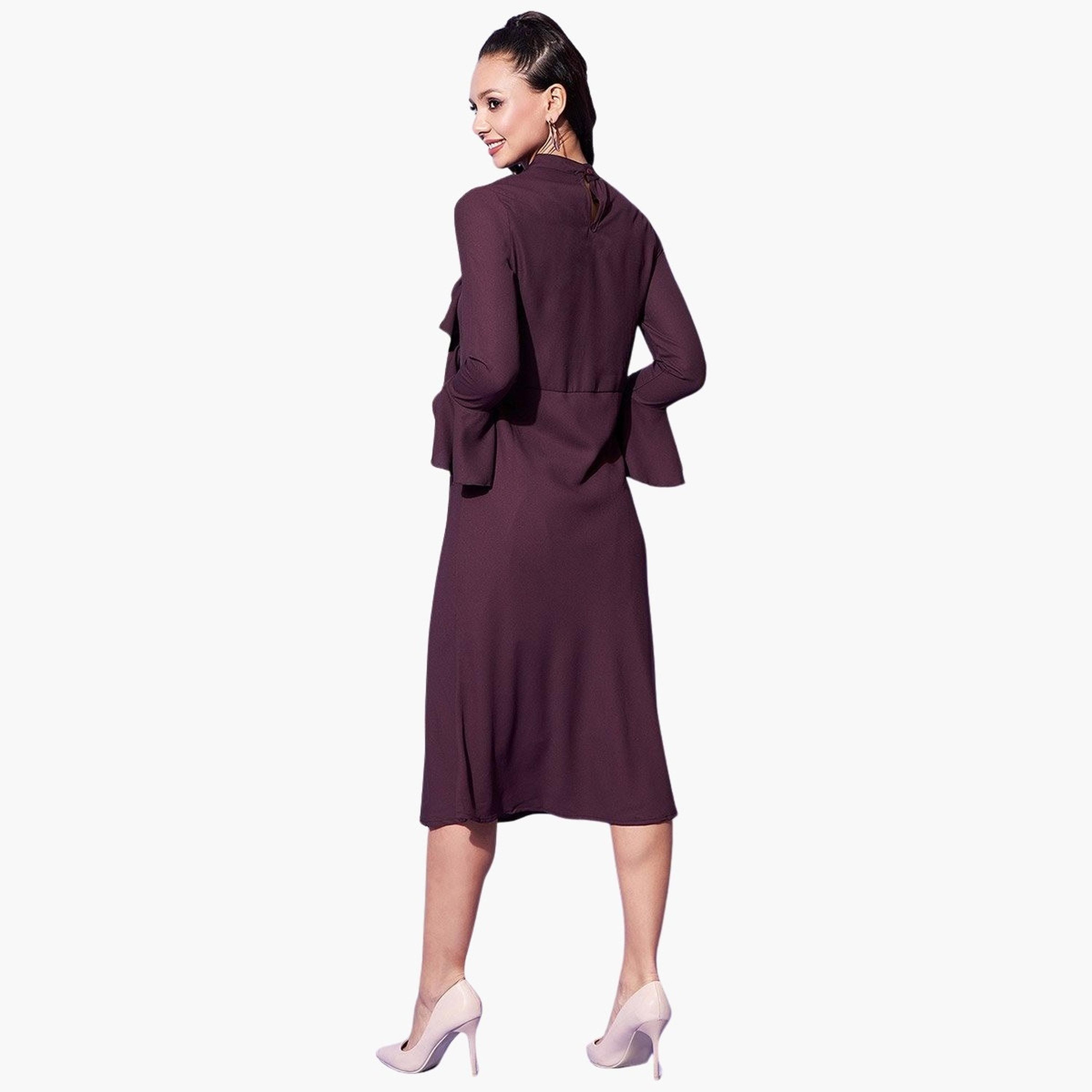 ستايل ستون × ستايلي - فستان متوسط ​​الطول أكمام جرس، مزين بكشكشة من الأمام-women-clothing-dresses-image-6