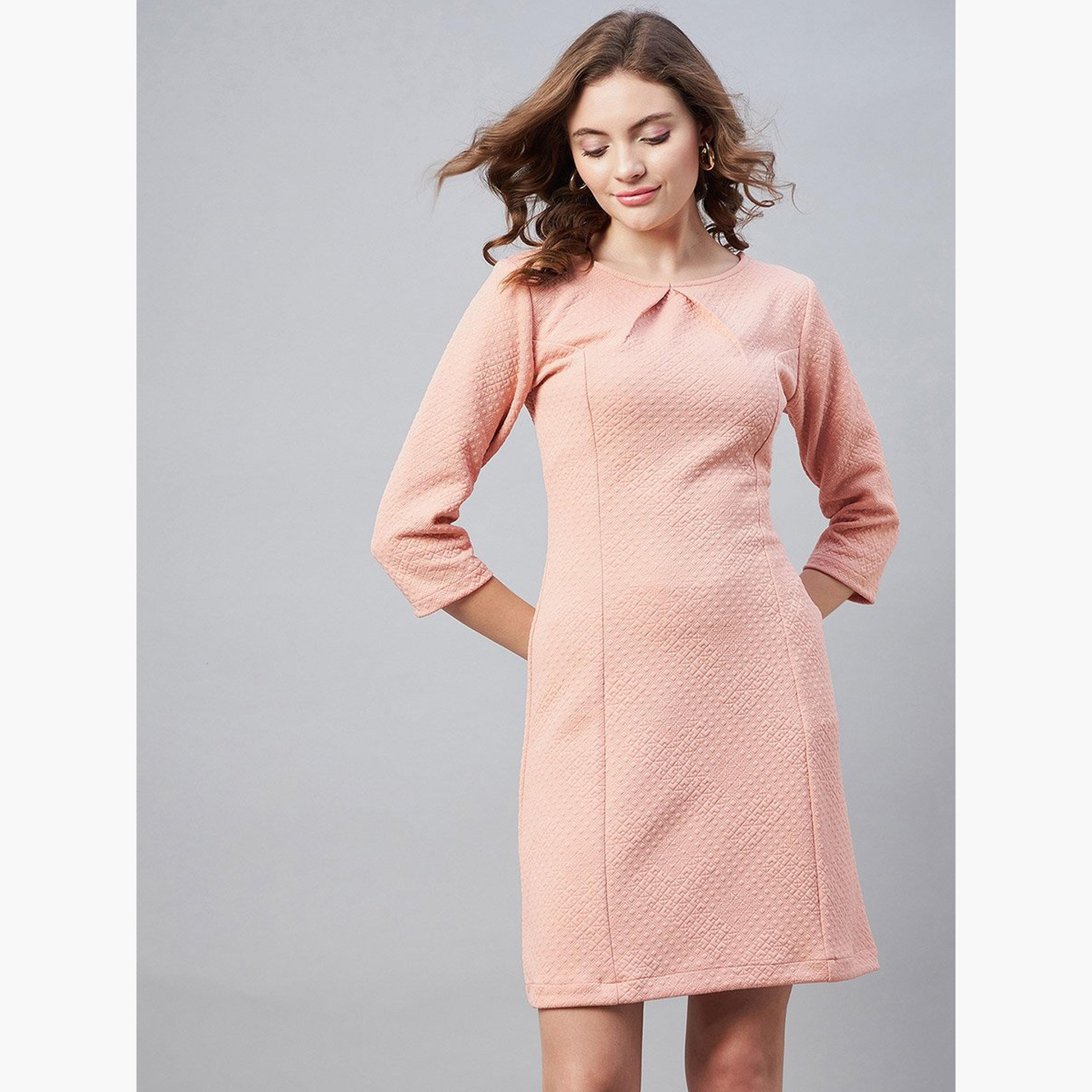 Stylestone X Styli Textured Jacquard Round Neck Mini Dress-women-clothing-dresses-image-1