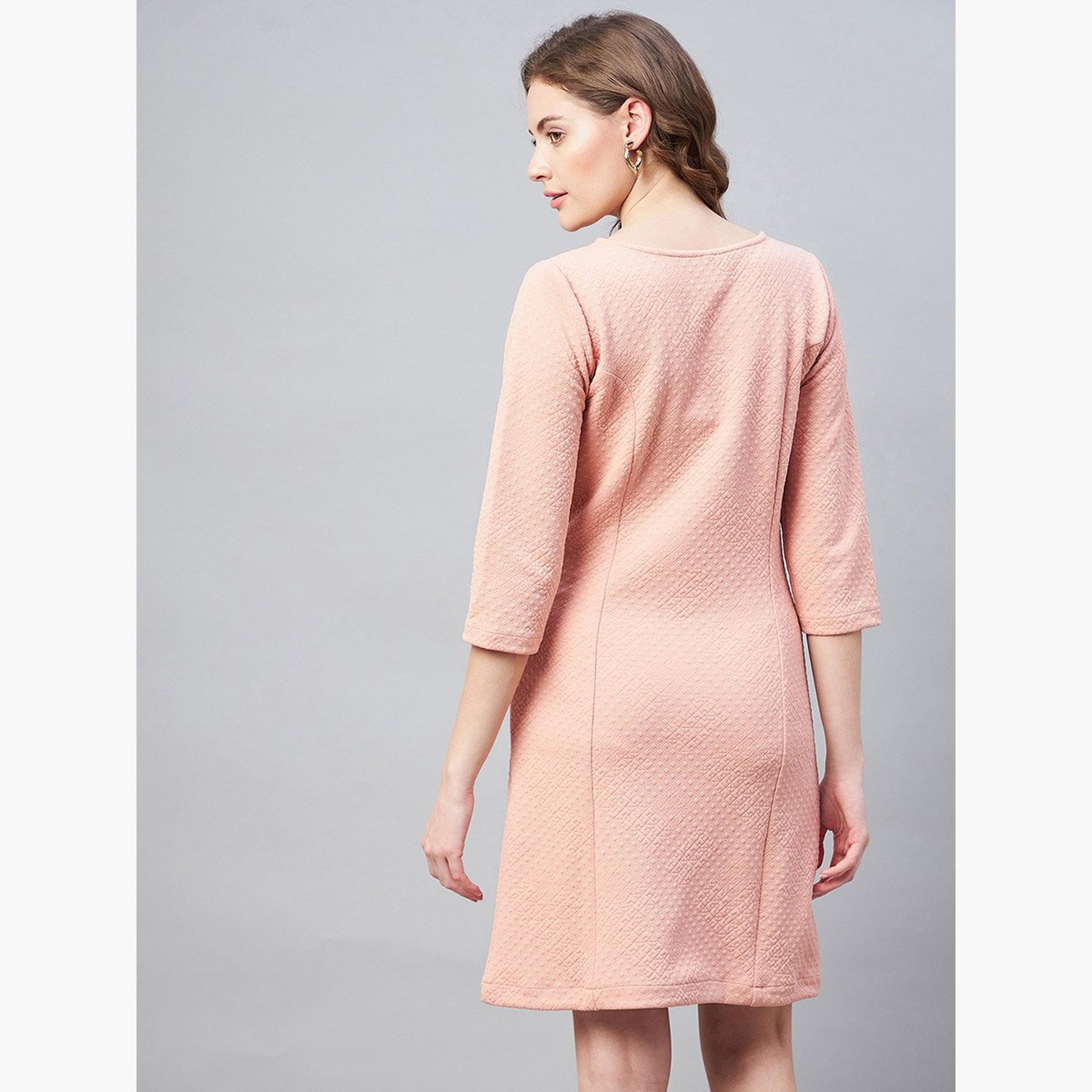 Stylestone X Styli Textured Jacquard Round Neck Mini Dress-women-clothing-dresses-image-6