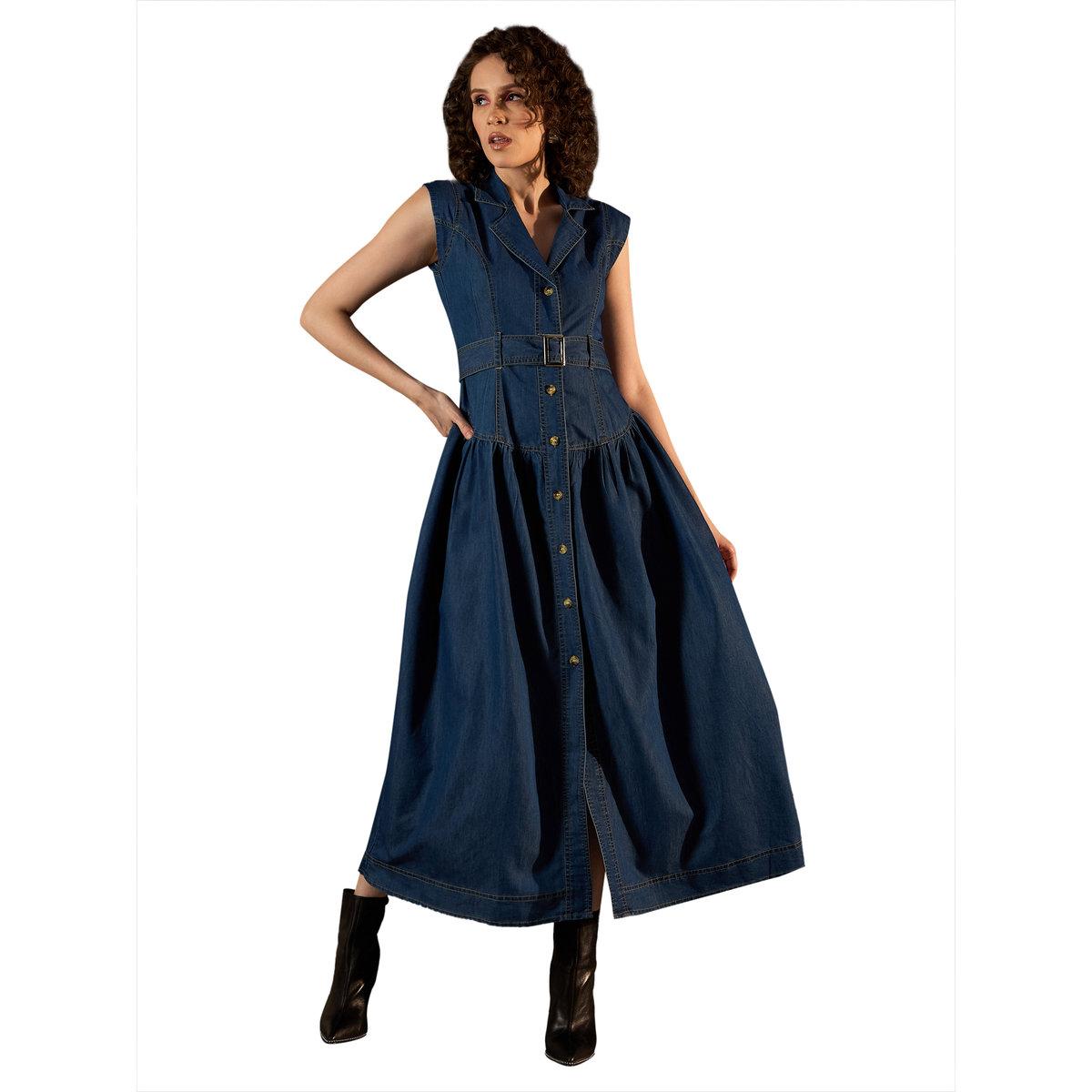Stylestone X Styli Denim Sleeveless Buttoned Maxi Dress with Belt-women-clothing-dresses-image-7