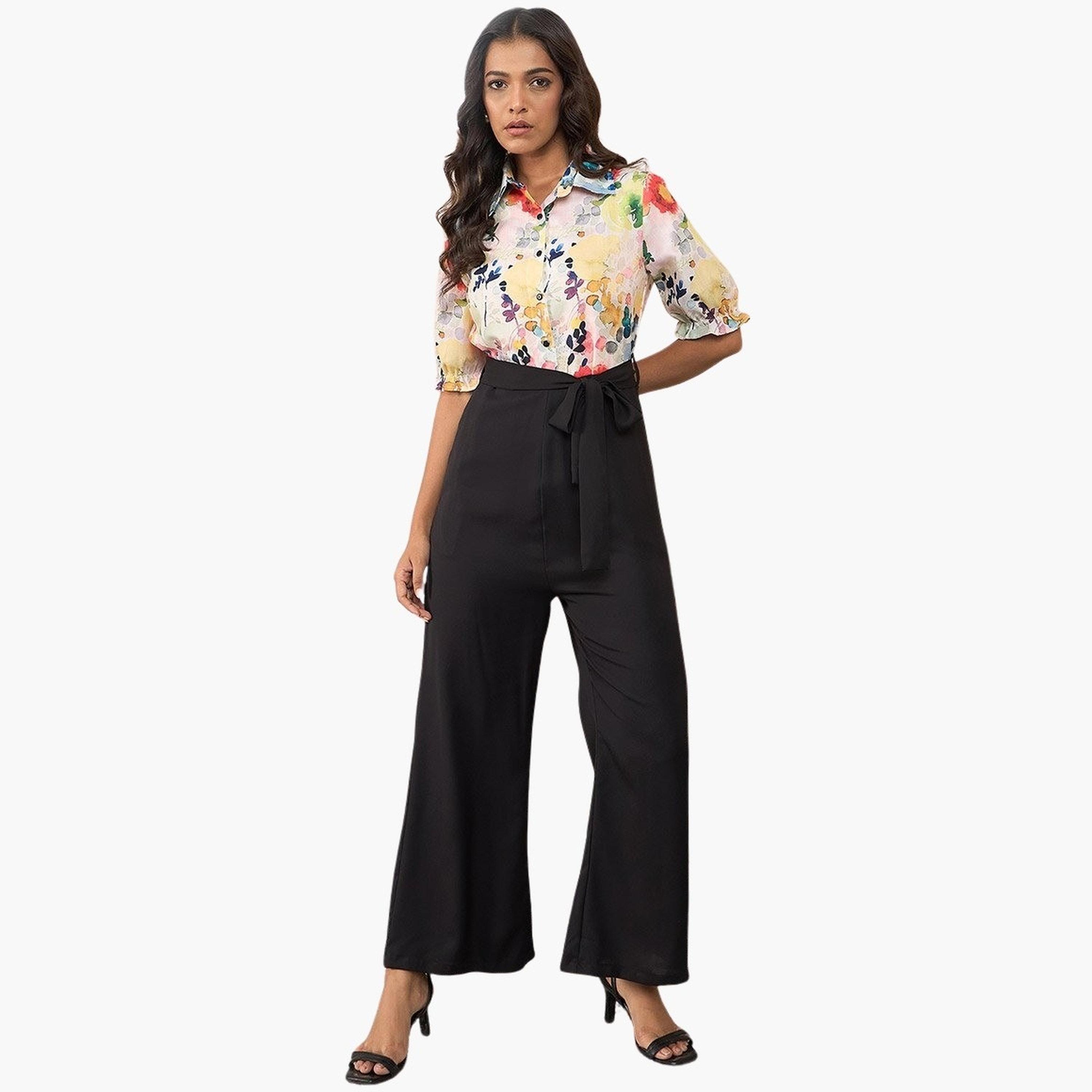 Stylestone X Styli Printed Spread Collar Buttoned Jumpsuit-women-clothing-jumpsuits-image-1