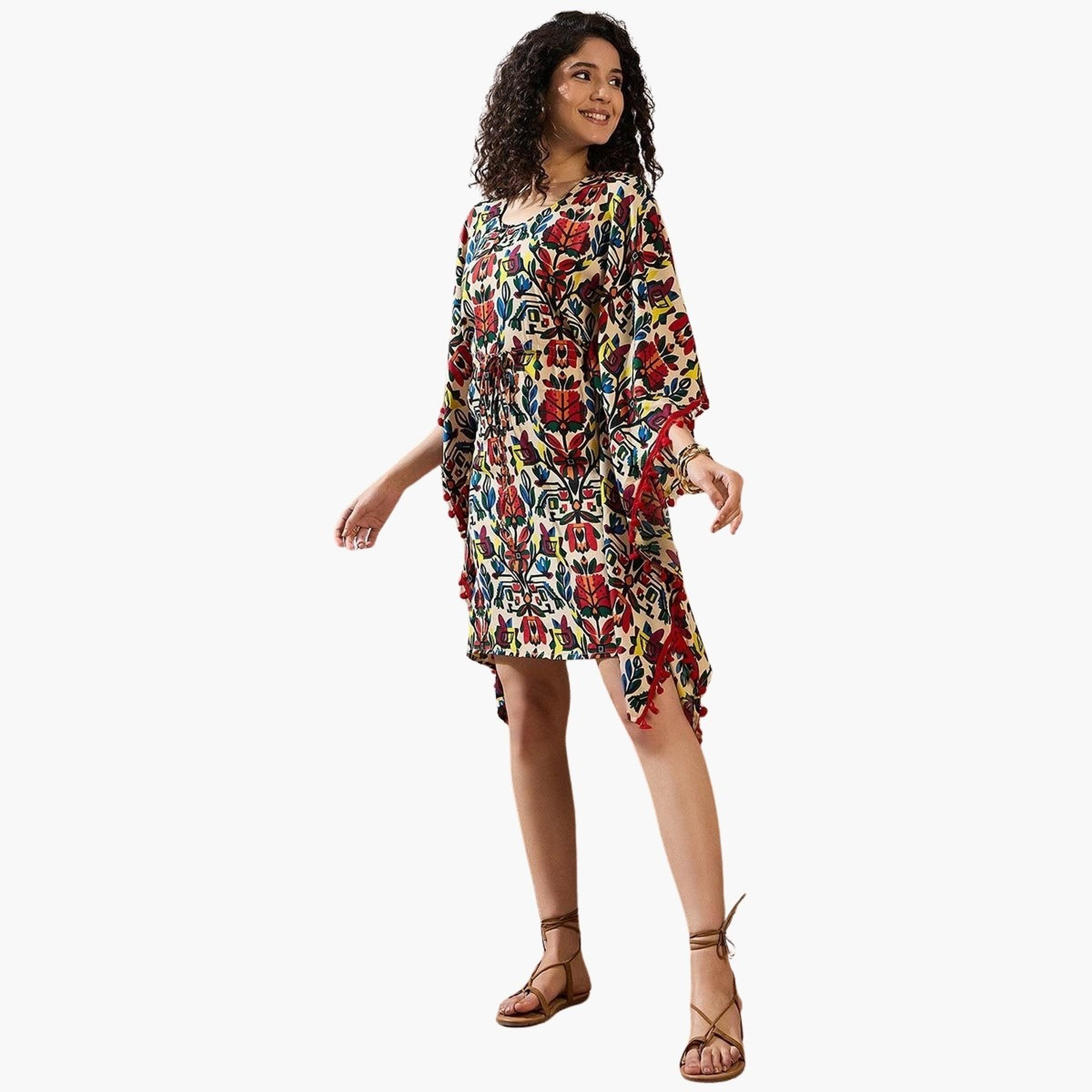 Stylestone X Styli Multi Colored Printed Mini Kaftan Dress-women-arabicclothing-kaftan-image-4