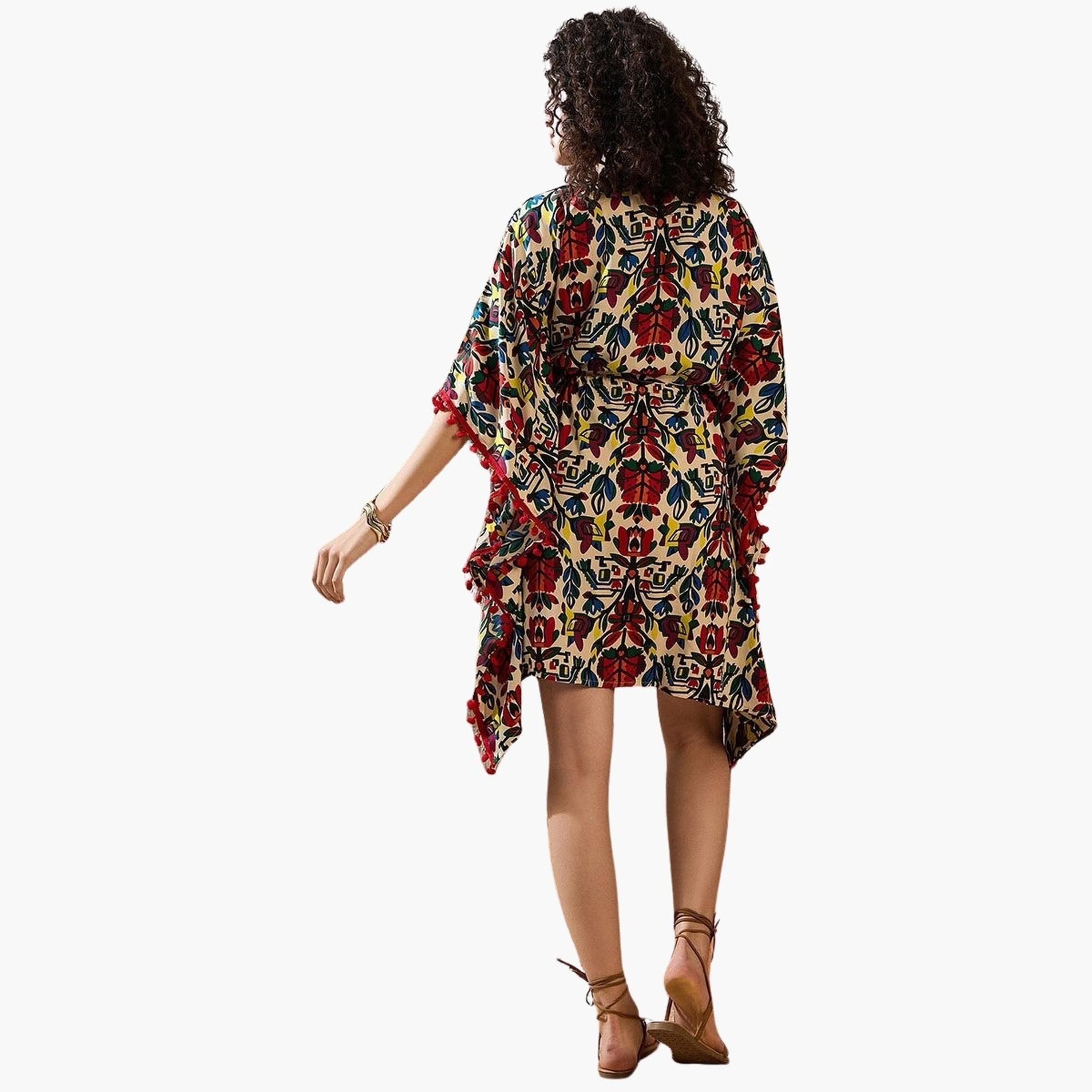 Stylestone X Styli Multi Colored Printed Mini Kaftan Dress-women-arabicclothing-kaftan-image-5