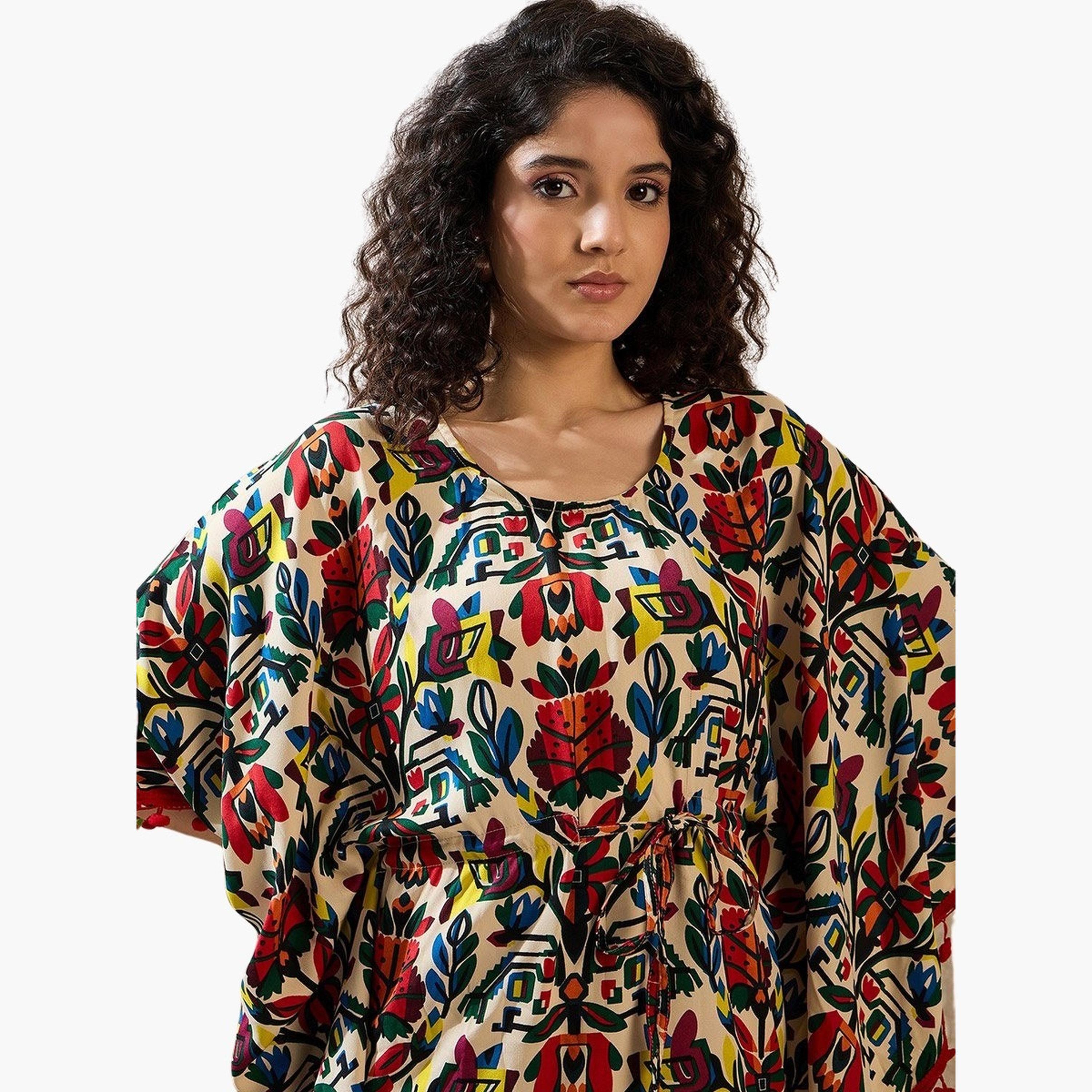 Stylestone X Styli Multi Colored Printed Mini Kaftan Dress-women-arabicclothing-kaftan-image-6