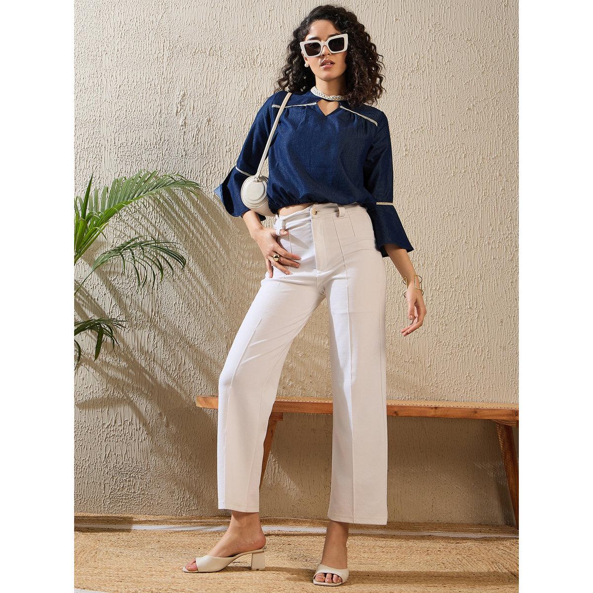 Stylestone X Styli Denim Keyhole Neck Top with Lace Detail-women-clothing-shirtsandblouses-blouses-image-2