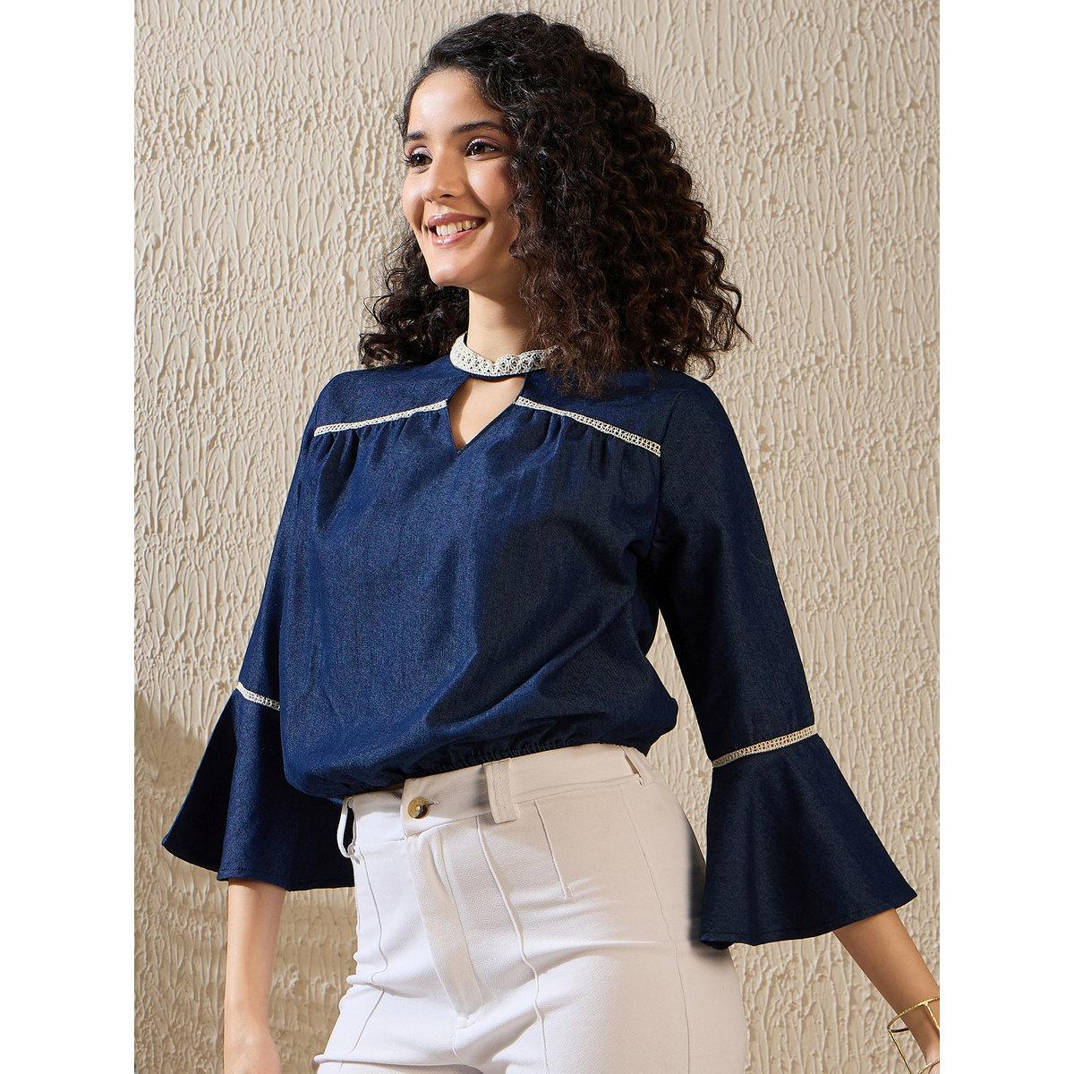 Stylestone X Styli Denim Keyhole Neck Top with Lace Detail-women-clothing-shirtsandblouses-blouses-image-4