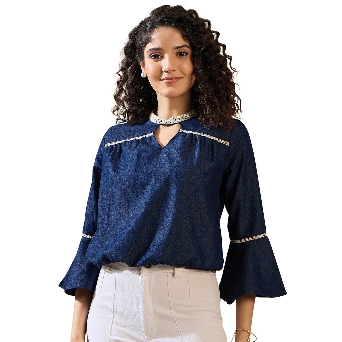 Stylestone X Styli Denim Keyhole Neck Top with Lace Detail-women-clothing-shirtsandblouses-blouses-image-7