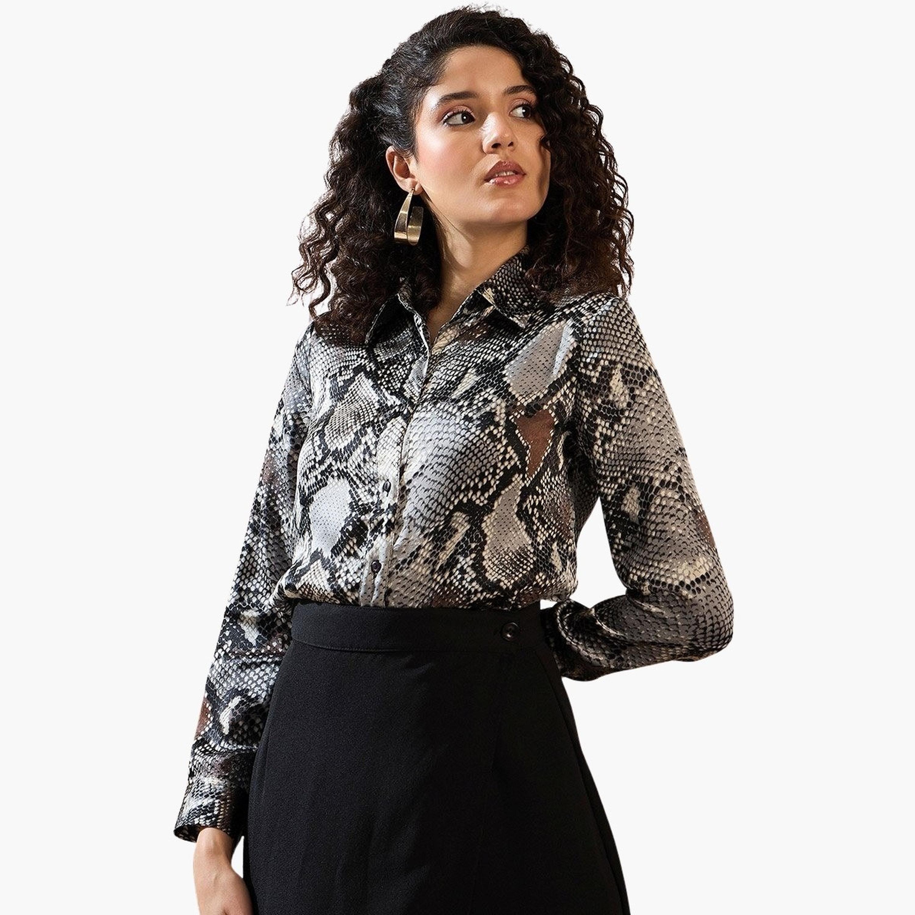 Stylestone X Styli Snakeskin Print Buttoned Long Sleeve Shirt-women-clothing-shirtsandblouses-shirts-image-1