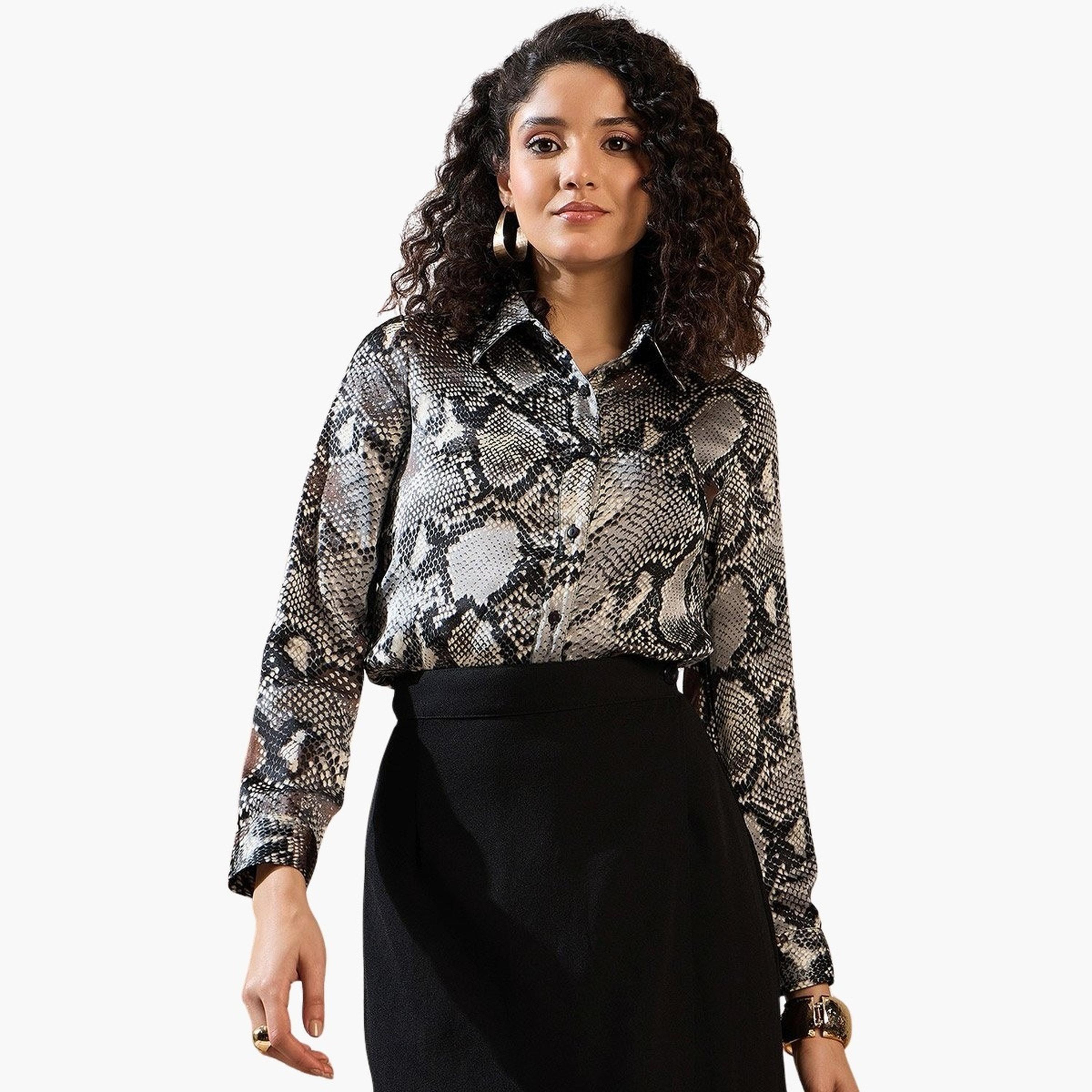 Stylestone X Styli Snakeskin Print Buttoned Long Sleeve Shirt-women-clothing-shirtsandblouses-shirts-image-4