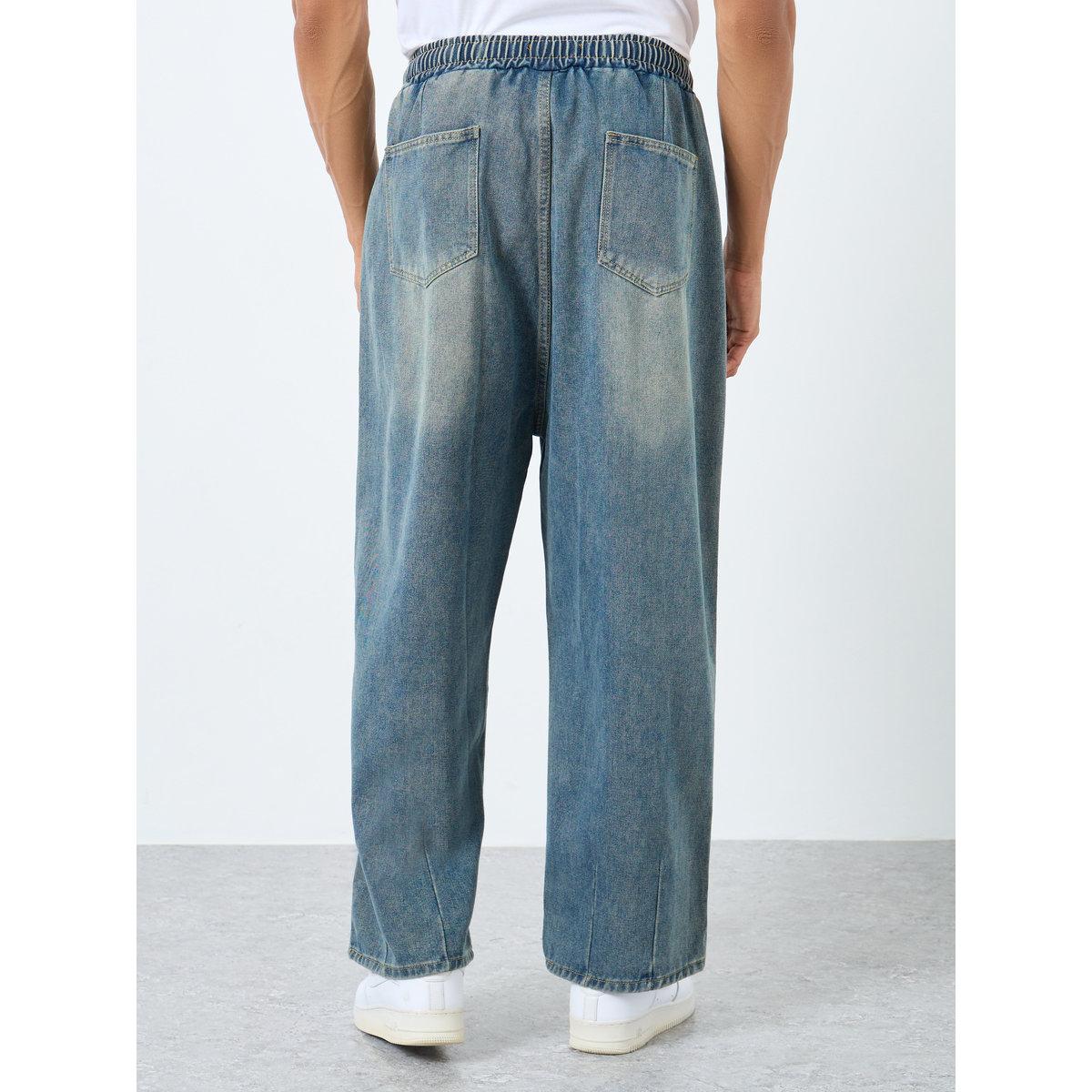 بنطال جينز بخصر متوسط وقصة واسعة مع أربطة-men-clothing-bottoms-jeans-image-4