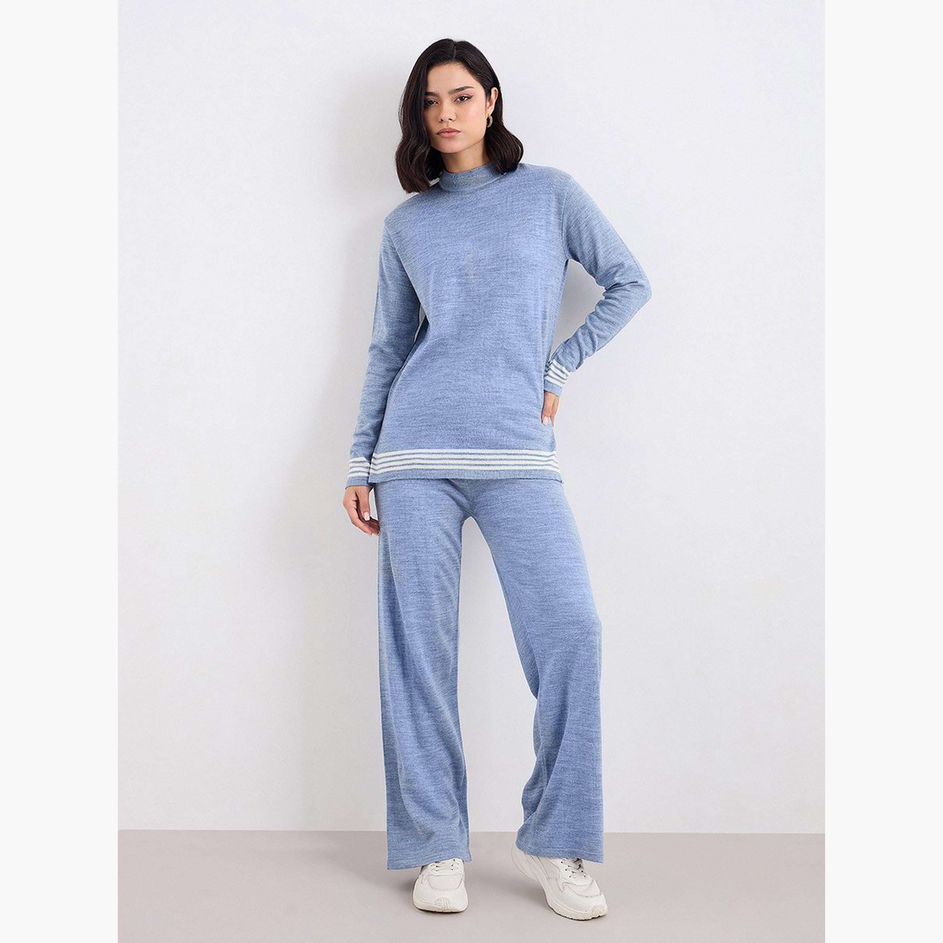 Amirah X Styli Women Striped Panel Knit Top and Pants Winter Modest Set-women-arabicclothing-sets-image-2