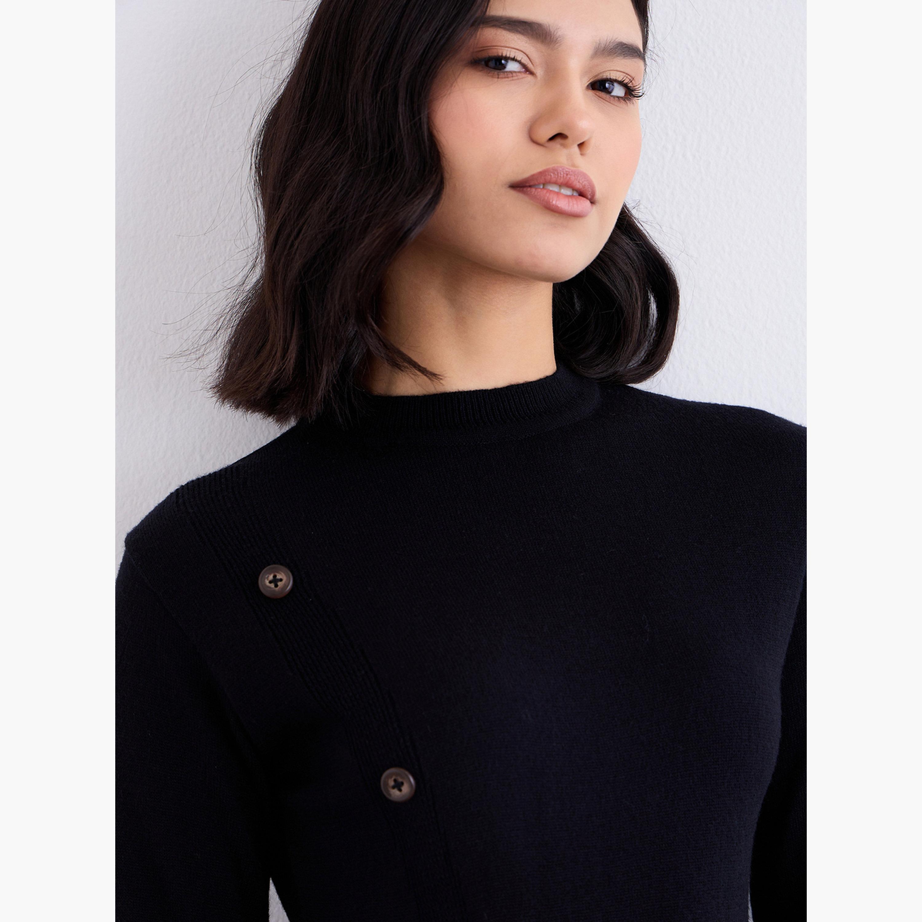 Styli Black Slit Hem Knit Top and Trousers Modest Set-women-arabicclothing-sets-image-4