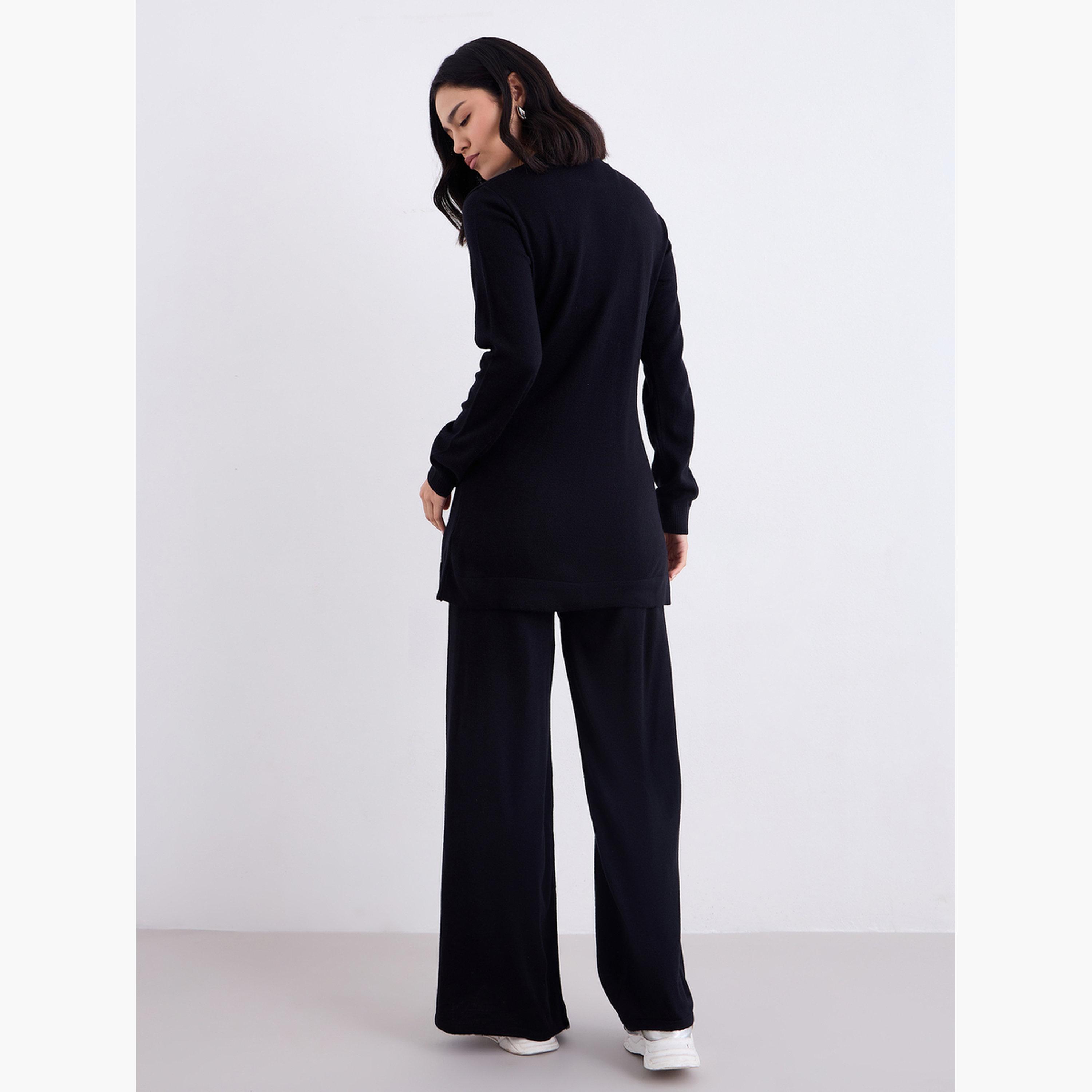Styli Black Slit Hem Knit Top and Trousers Modest Set-women-arabicclothing-sets-image-5