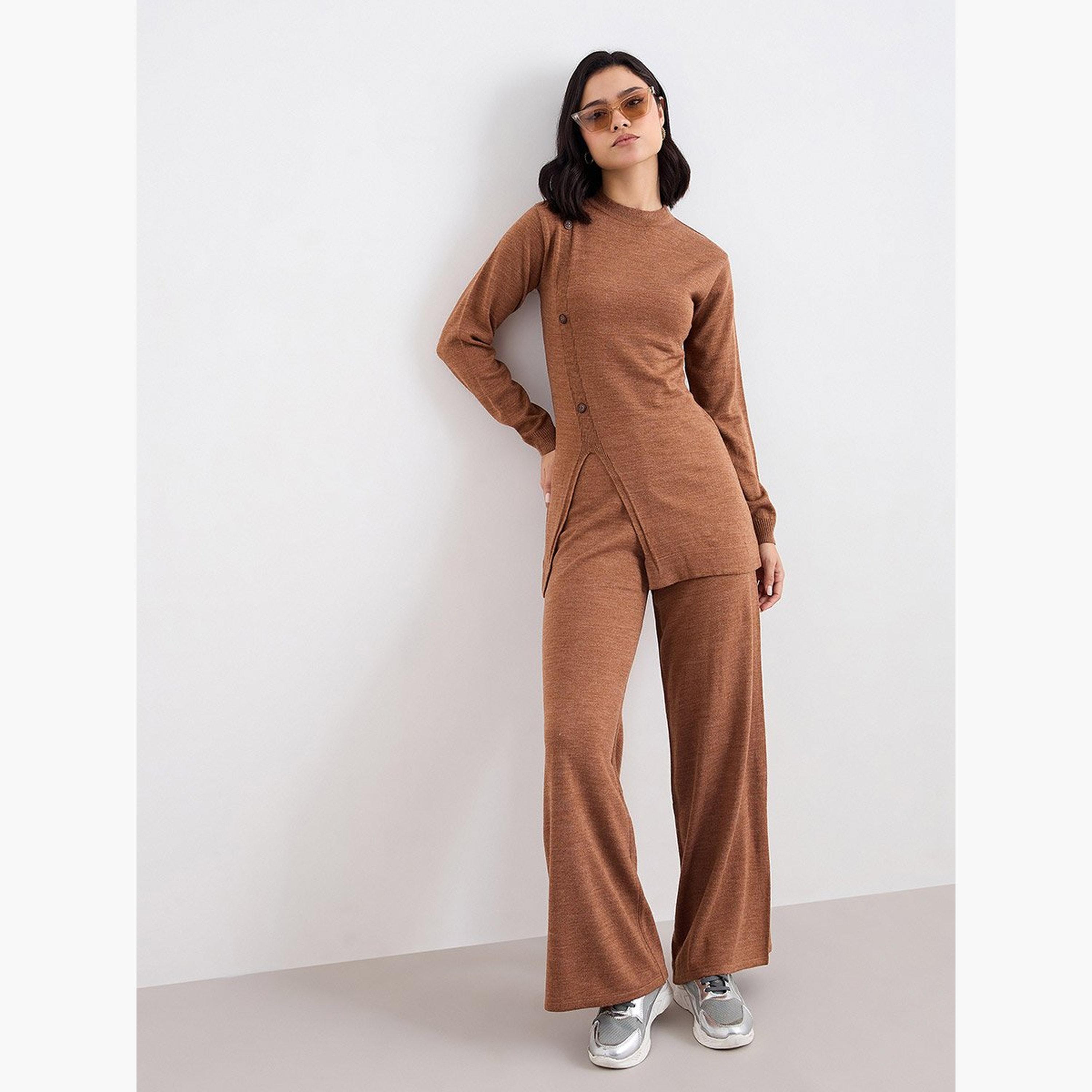 Amirah X Styli Women Longline Knit Top and Pants Modest Set-women-arabicclothing-sets-image-1