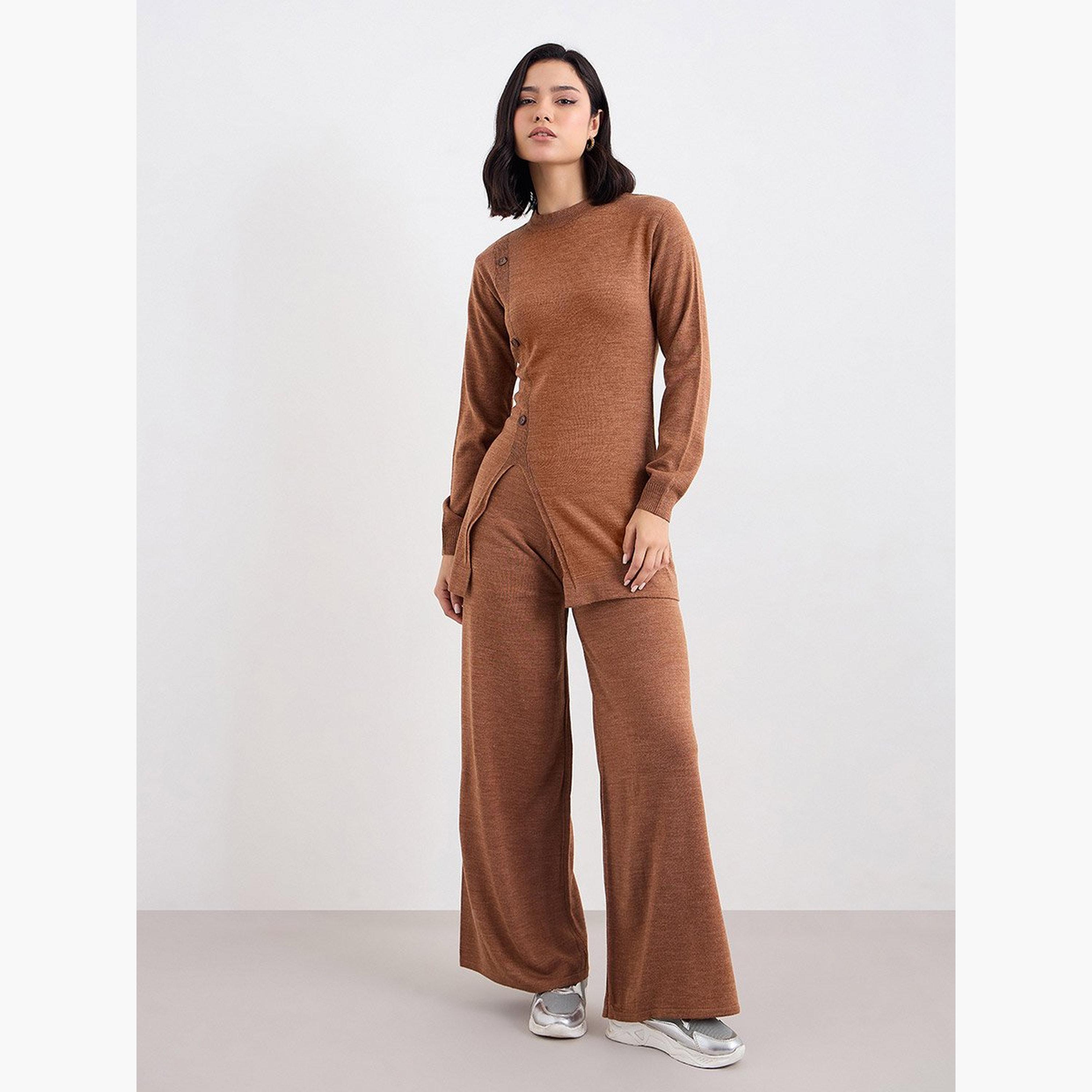 Amirah X Styli Women Longline Knit Top and Pants Modest Set-women-arabicclothing-sets-image-2