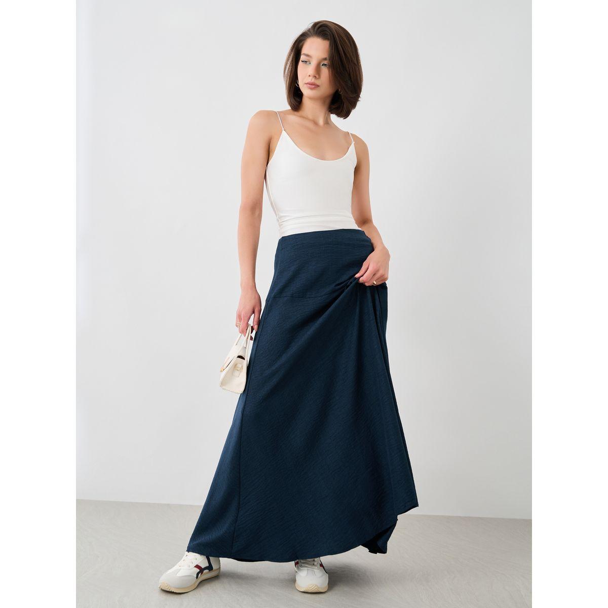 Styli Textured Side Button Detail A-Line Maxi Skirt-women-clothing-bottoms-skirts-image-1