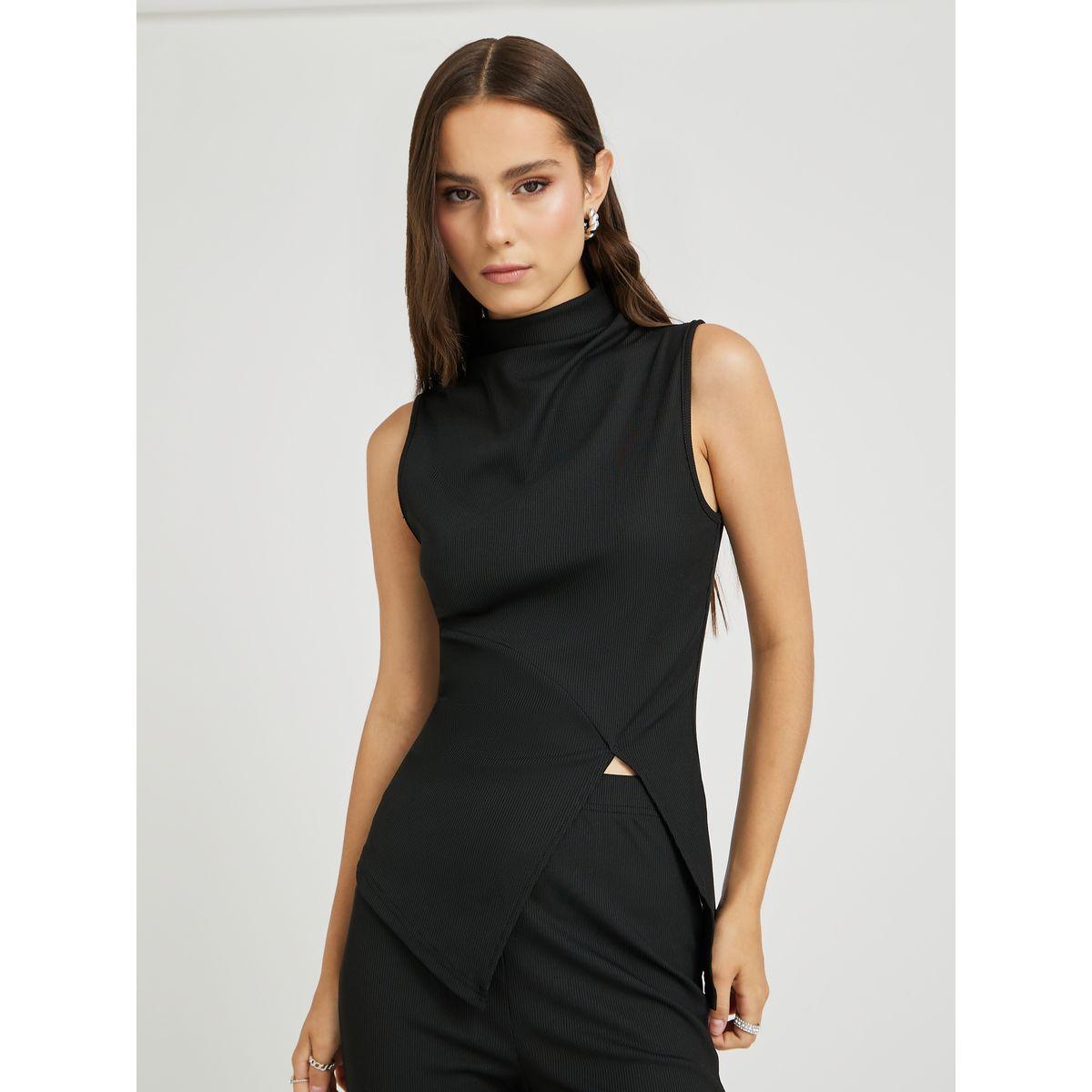 Styli Asymmetrical Hem High Neck Top and Pants Set-women-clothing-coordsets-image-3