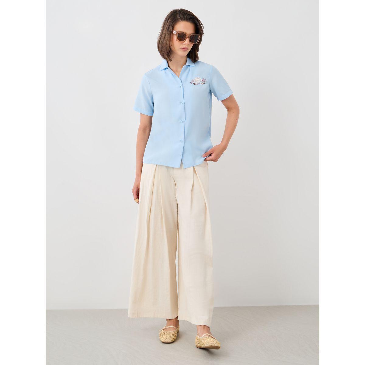 Styli Embroidered Short Sleeve Spread Collar Shirt-women-clothing-shirtsandblouses-shirts-image-2