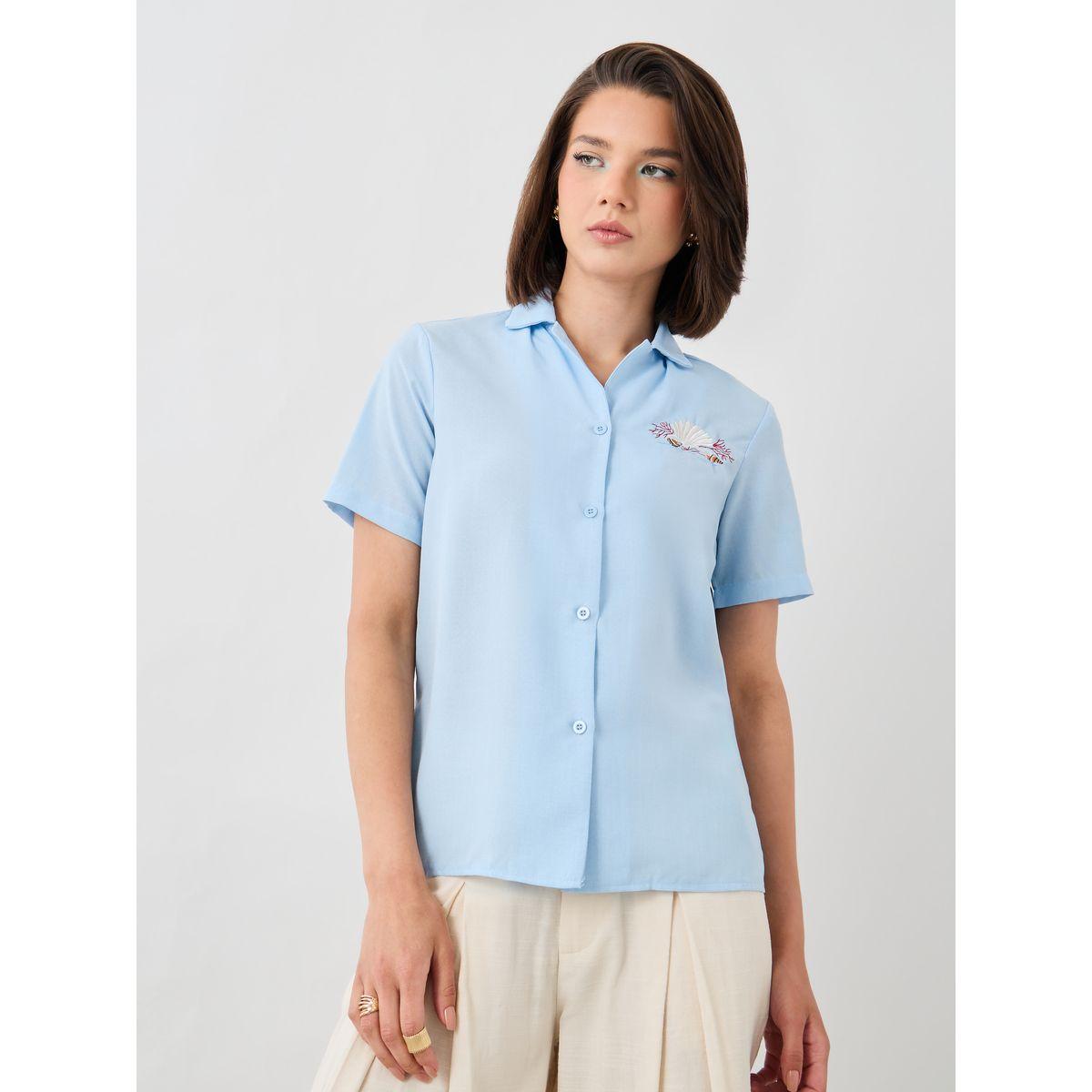 Styli Embroidered Short Sleeve Spread Collar Shirt-women-clothing-shirtsandblouses-shirts-image-3