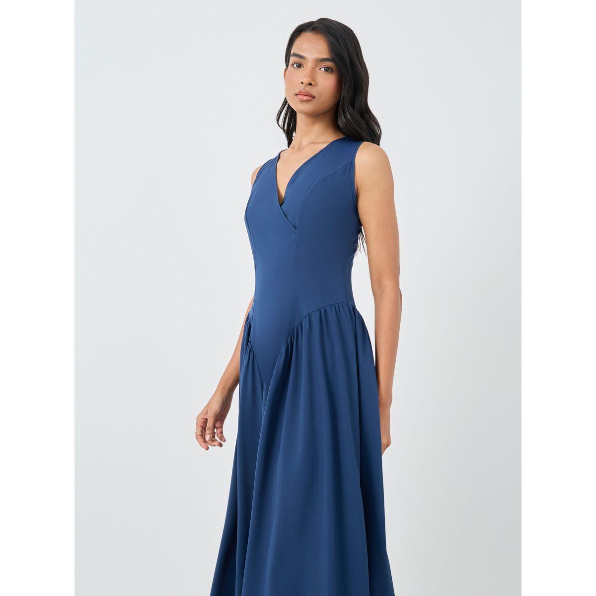 Styli Solid Sleeveless V-Neck A-Line Midi Dress-women-clothing-dresses-image-3