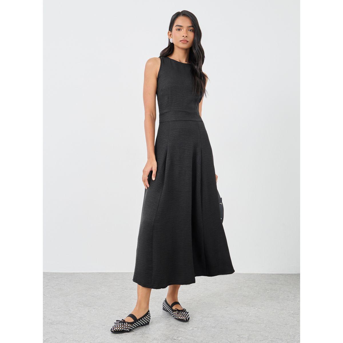 Styli Solid Sleeveless Round Neck A-Line Midi Dress-women-clothing-dresses-image-1