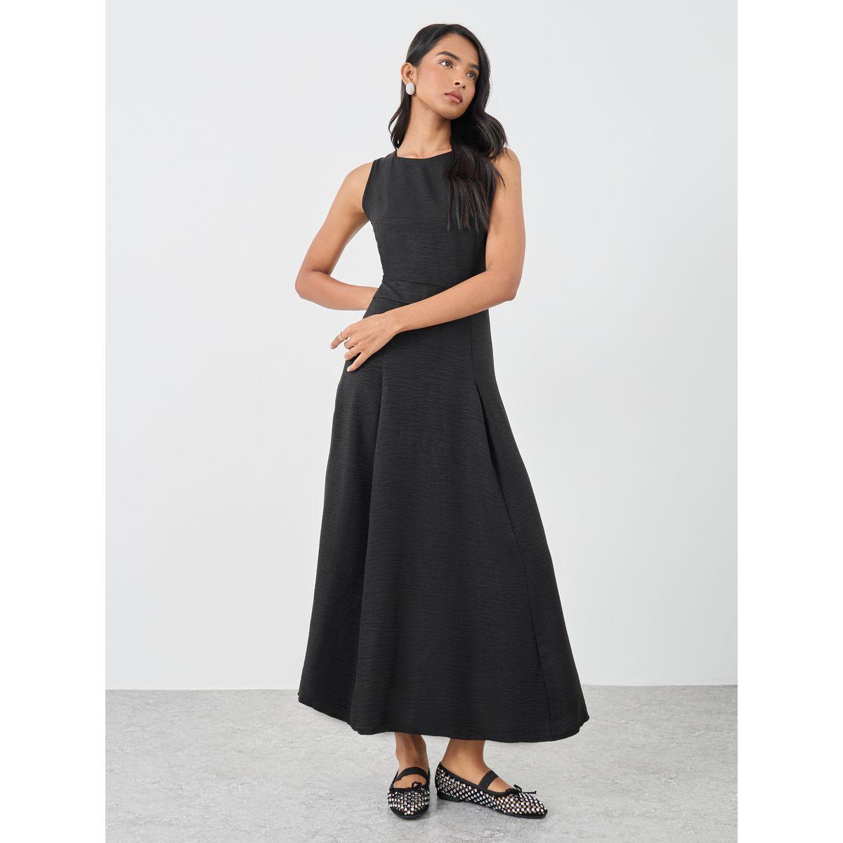 Styli Solid Sleeveless Round Neck A-Line Midi Dress-women-clothing-dresses-image-2