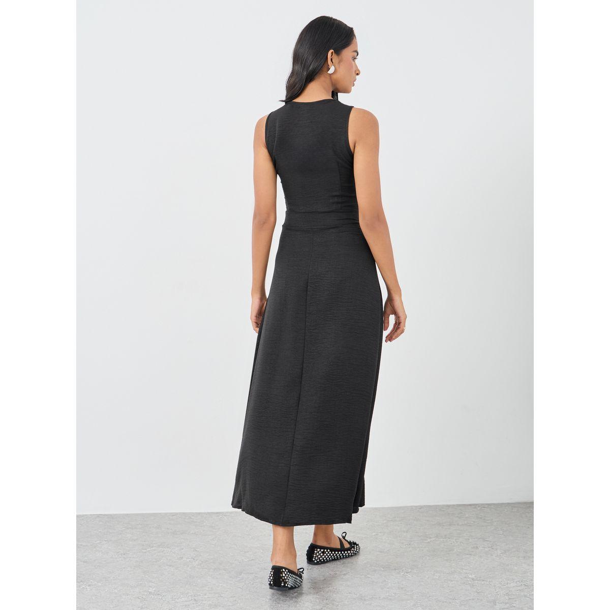 Styli Solid Sleeveless Round Neck A-Line Midi Dress-women-clothing-dresses-image-5