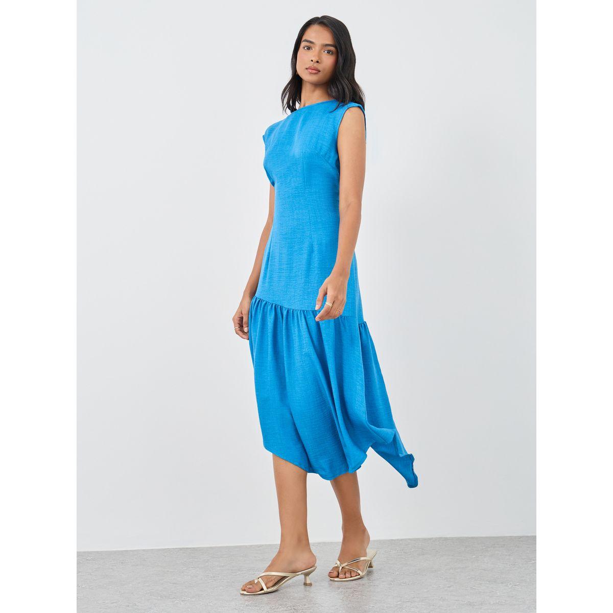 فستان ميدي سادة بلا أكمام مع حافة غير متماثلة الطول-women-clothing-dresses-image-2