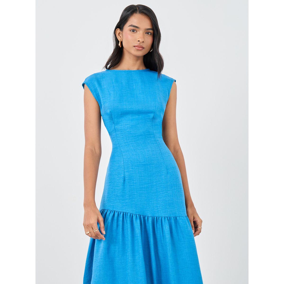 فستان ميدي سادة بلا أكمام مع حافة غير متماثلة الطول-women-clothing-dresses-image-3