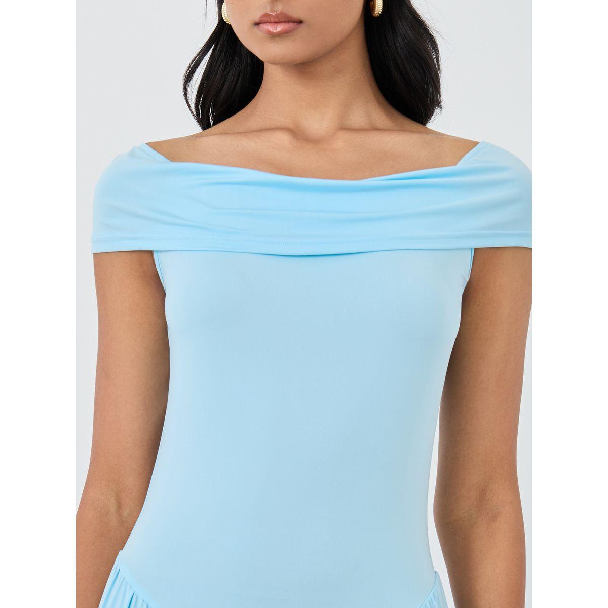 فستان طويل سادة بأكتاف مكشوفة وتفاصيل مُجمعة-women-clothing-dresses-image-4