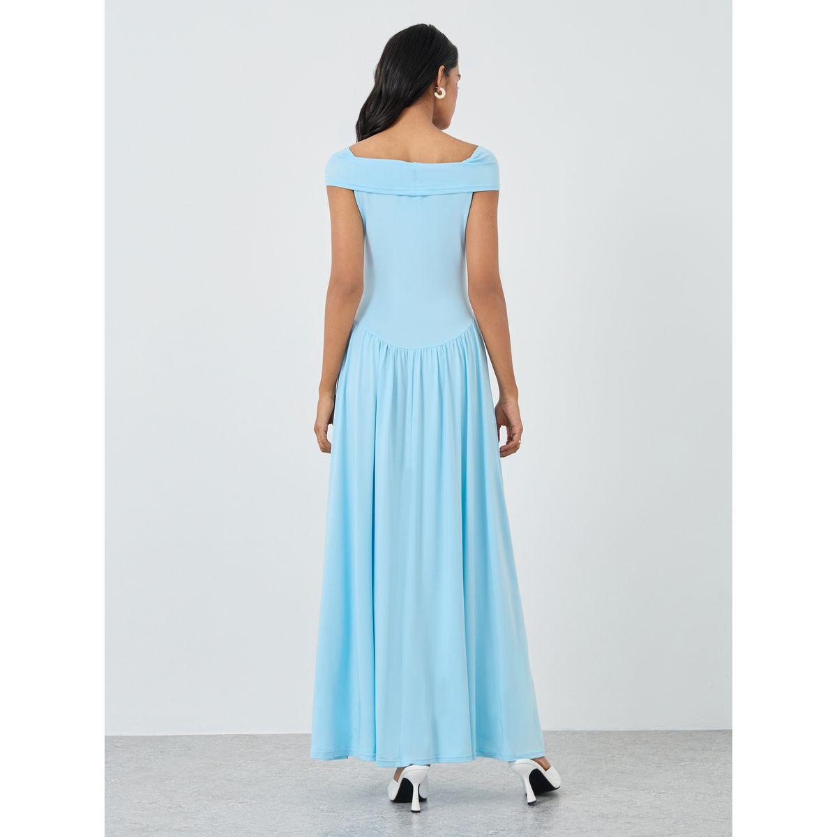 Styli Solid Off Shoulder Gathered Detail Maxi Dress-women-clothing-dresses-image-5