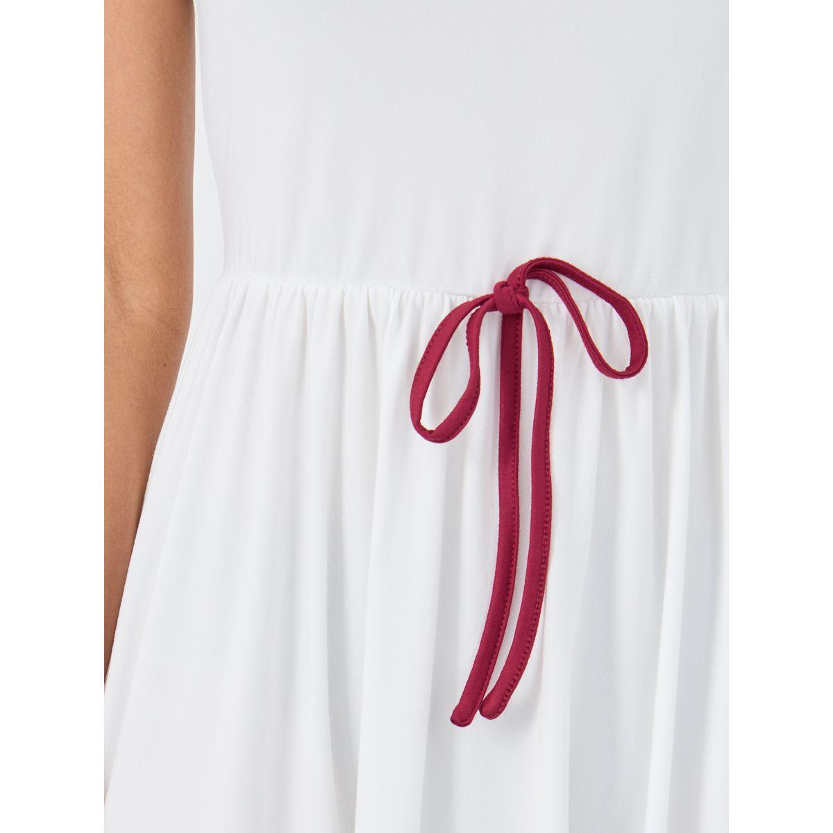 فستان ميدي سادة بأكمام قصيرة وربطة فيونكة-women-clothing-dresses-image-4