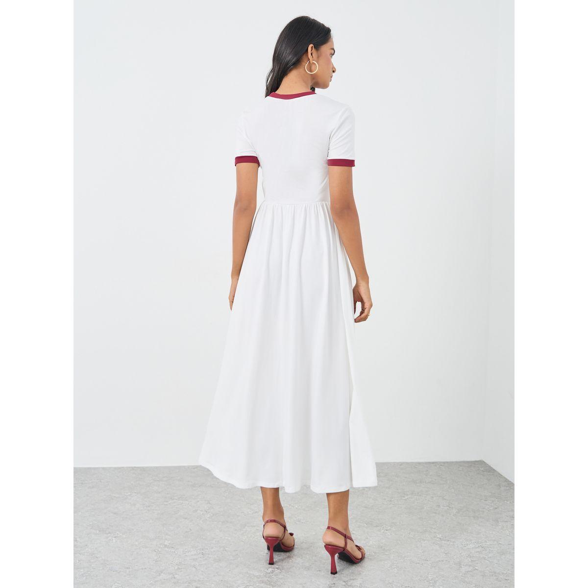 فستان ميدي سادة بأكمام قصيرة وربطة فيونكة-women-clothing-dresses-image-5
