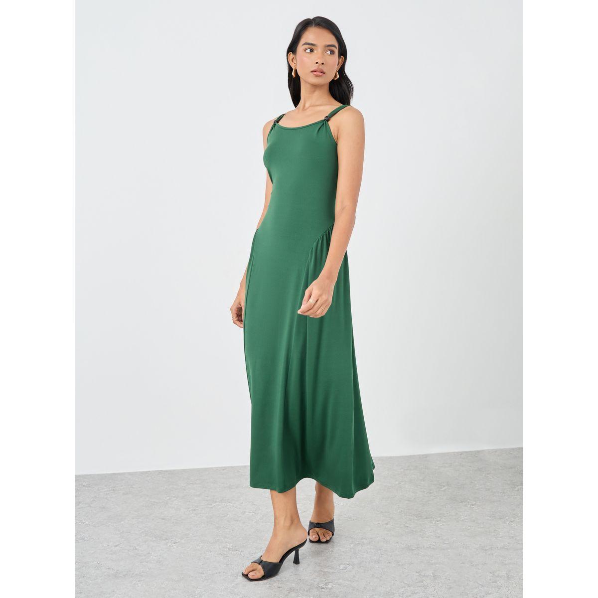فستان ميدي سادة بلا أكمام بياقة دائرية-women-clothing-dresses-image-2
