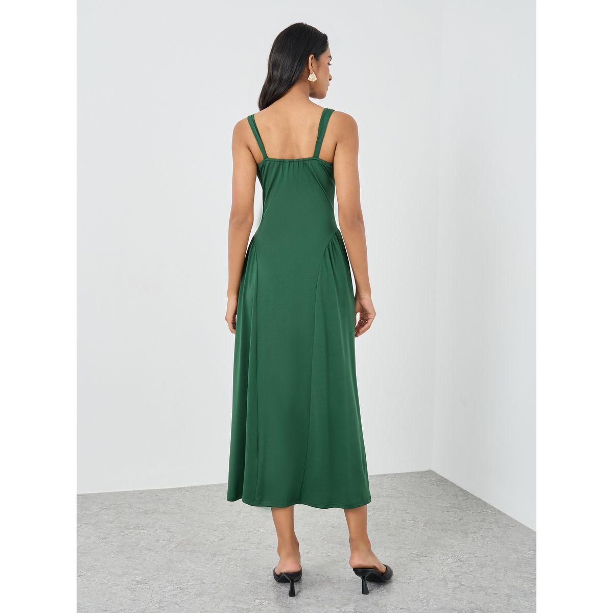 فستان ميدي سادة بلا أكمام بياقة دائرية-women-clothing-dresses-image-5