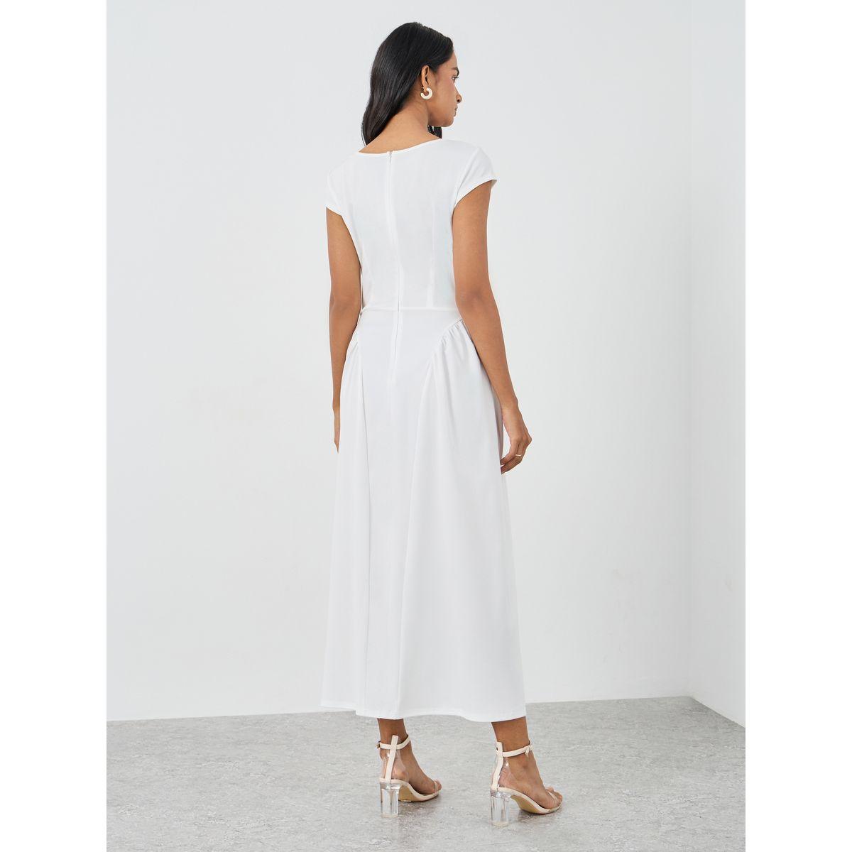 Styli Solid Square Neck Short Sleeve Midi Dress-women-clothing-dresses-image-5