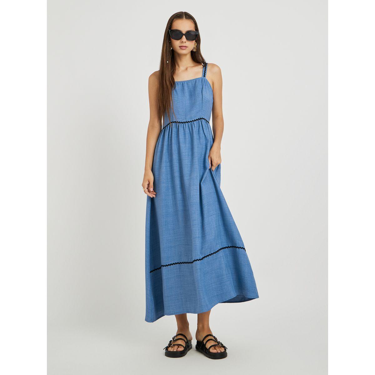 فستان طويل سادة بلا أكمام مع تفاصيل دانتيل-women-clothing-dresses-image-1