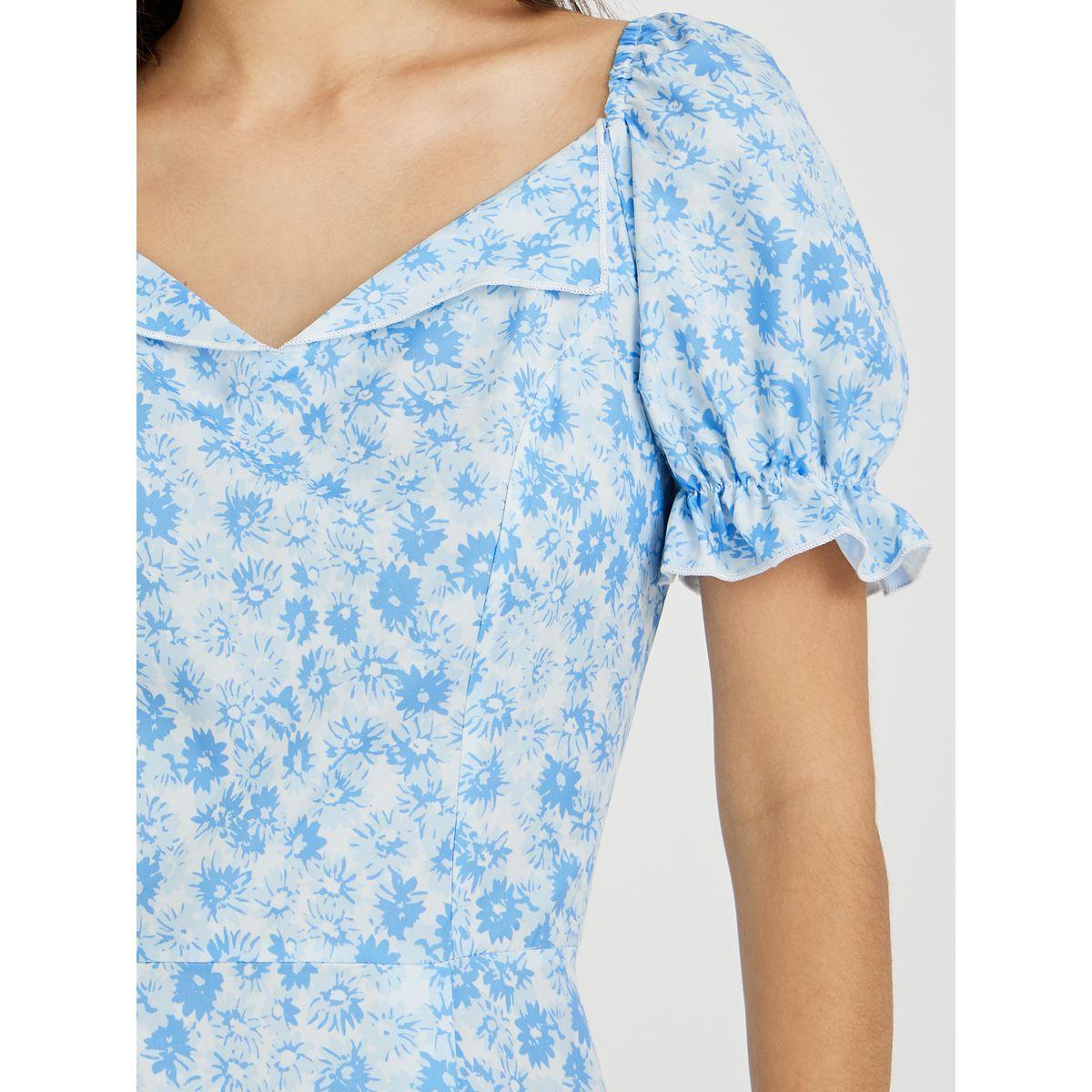 فستان ميدي بطبعة زهور وأكمام منفوخة-women-clothing-dresses-image-3