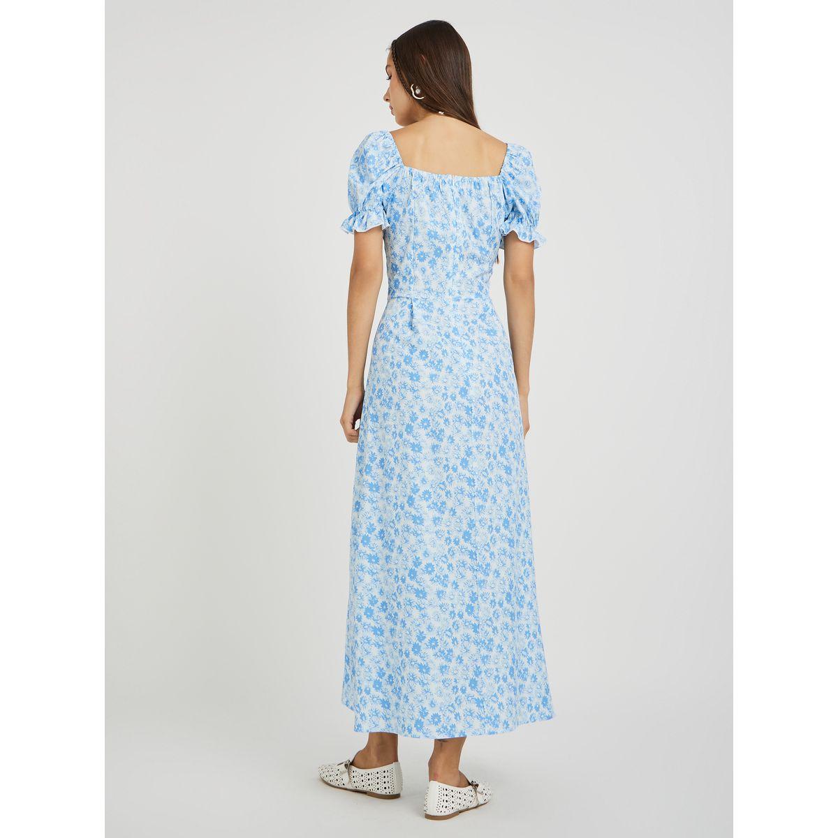 فستان ميدي بطبعة زهور وأكمام منفوخة-women-clothing-dresses-image-4