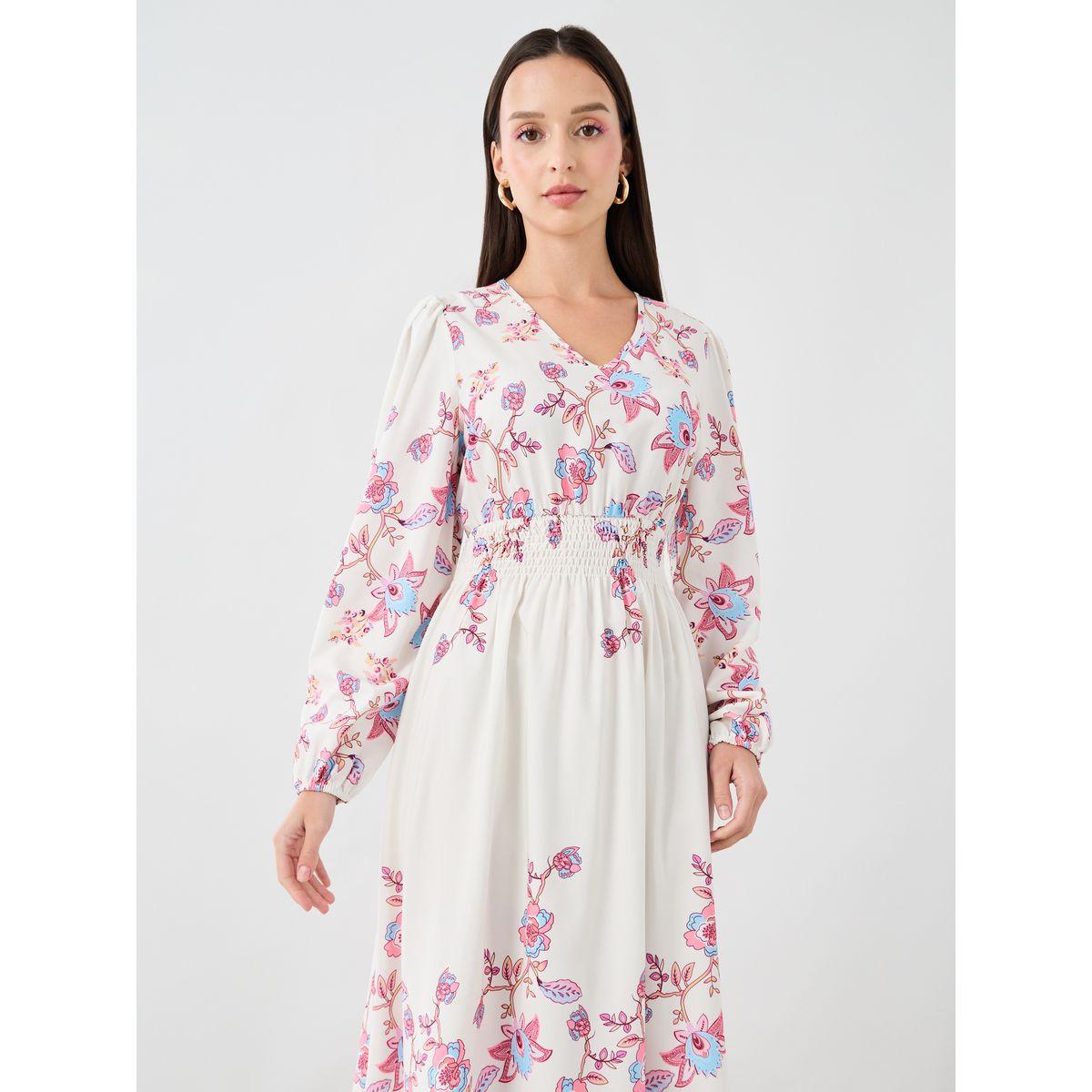 Styli Floral Printed Balloon Sleeve Midi Dress with Smocked Details-women-clothing-dresses-image-2