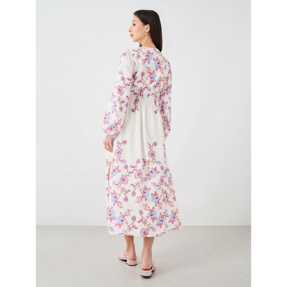 Styli Floral Printed Balloon Sleeve Midi Dress with Smocked Details-women-clothing-dresses-image-4