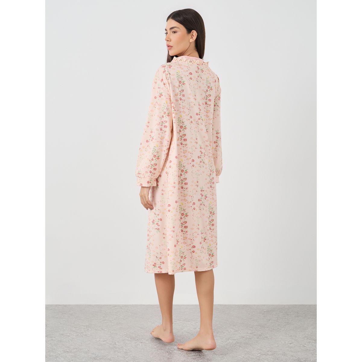 روب مطبع بزهور وتفاصيل كشكش-women-clothing-nightwear-robes-image-4